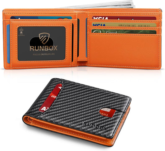 RUNBOX Novelty Wallet for Men Slim 11 Credit Card Holder Slots Leather RFID Blocking Small Thin Men's Wallet Bifold Minimalist Front Pocket Large Capacity Gift Box