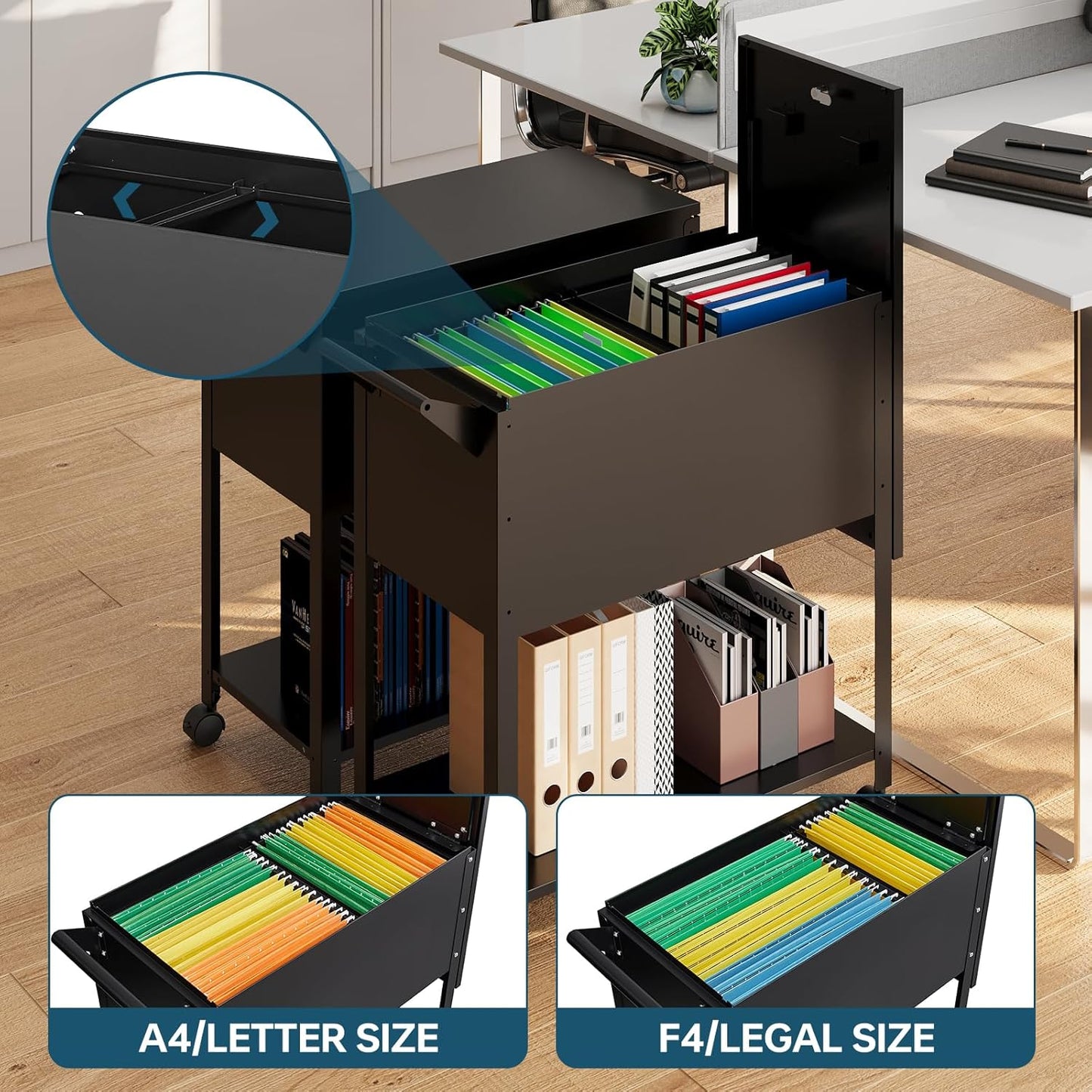 Mobile File Cart with Lock, Rolling File Cabinet Hanging Letter/Legal Size with Lockable Sliding Cover, Office File Organizer on Wheels