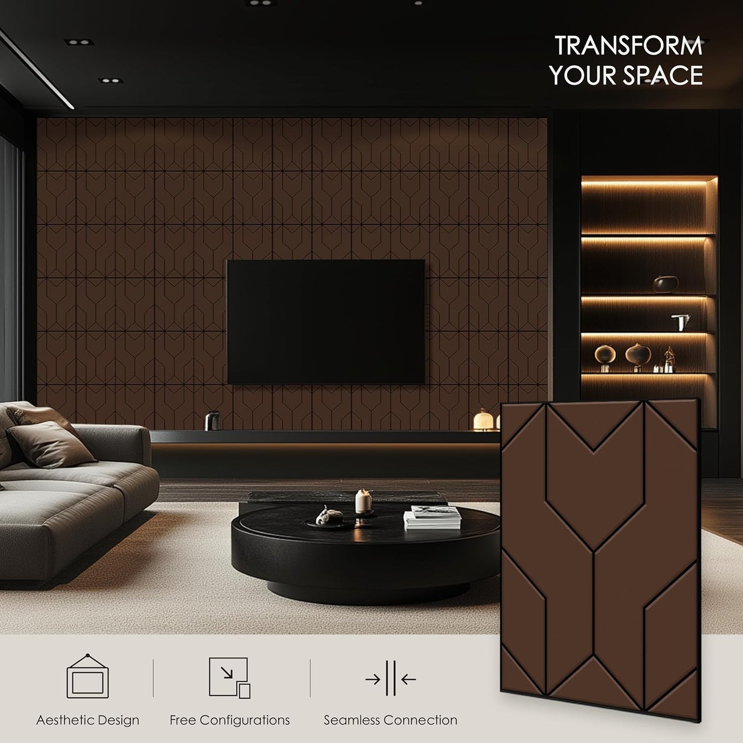 12-Pack Acoustic Panels, 16"x12"x0.4" Large Acoustic Wall Panels, Self-Adhesive Sound Absorbing Panels for Recording Studios & Offices, Brown+Black Decorative Acoustic Panels