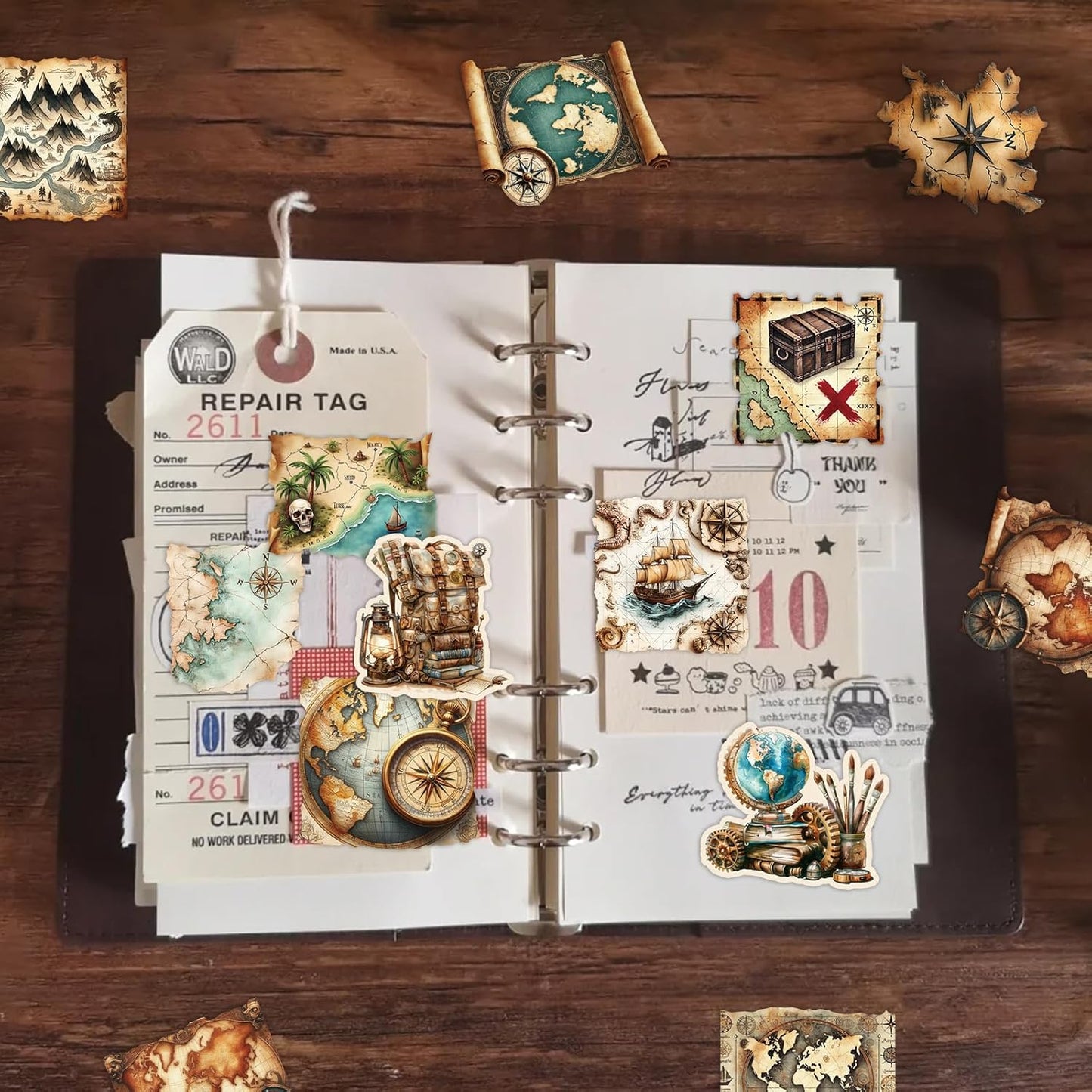 PRSTINCOL 100Pcs Vintage Sticker Pack,Cute Map Design Scrapbook Supplies, Vintage Aesthetic Junk Journal Accessories, Waterproof Vinyl Stickers for Water Bottles, Planners, Journals