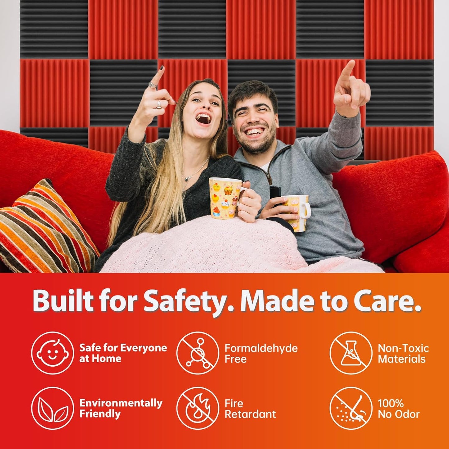 54 Pack Acoustic Panels – Sound Proof Foam Panels for Wall 12"x12"x2", Flame Retardant Wedge Acoustic Foam, High-Density Sound Absorbing Panels for Home Studio(Red, 2" Thick 54 Pack)