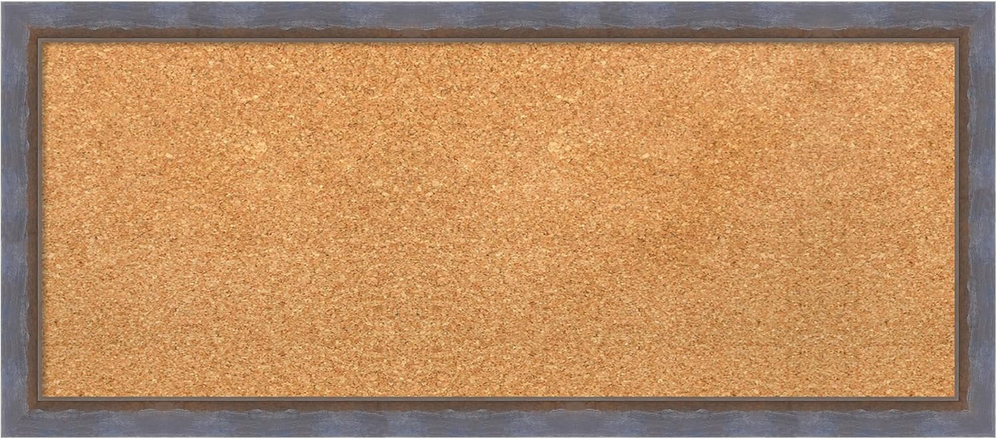 Amanti Art Natural Cork Board for Wall, 14x32 Vision Board with Blue Wood Frame, Medium Corkboard Office Decor for Home Organization, Modern Contemporary Corkboard Pinboard to display items for home