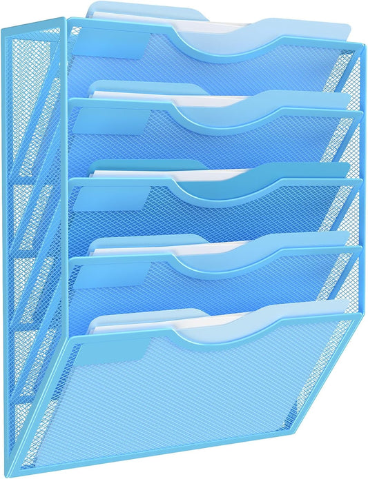 Kuntine.B Wall File Organizer Office Hanging Magazine Holder Wall File Organizer for Office Home (Blue, 5 Tier)