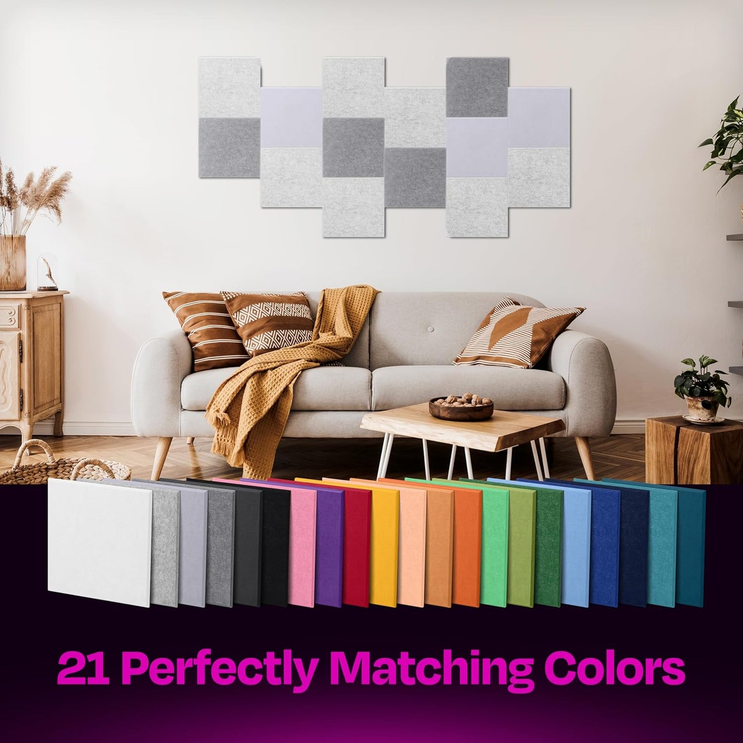 Acoustic Panels 12-Pack - 12"X12"X0.4" Sound Panels - High Density Sound Dampening - Smoky White Square