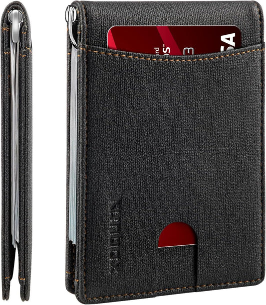 Slim Money Clip Wallets for Men RFID Blocking 11 Card Holder Minimalist Small Thin Carbon Leather Bifold Mens Front Pocket Wallet Gift Box