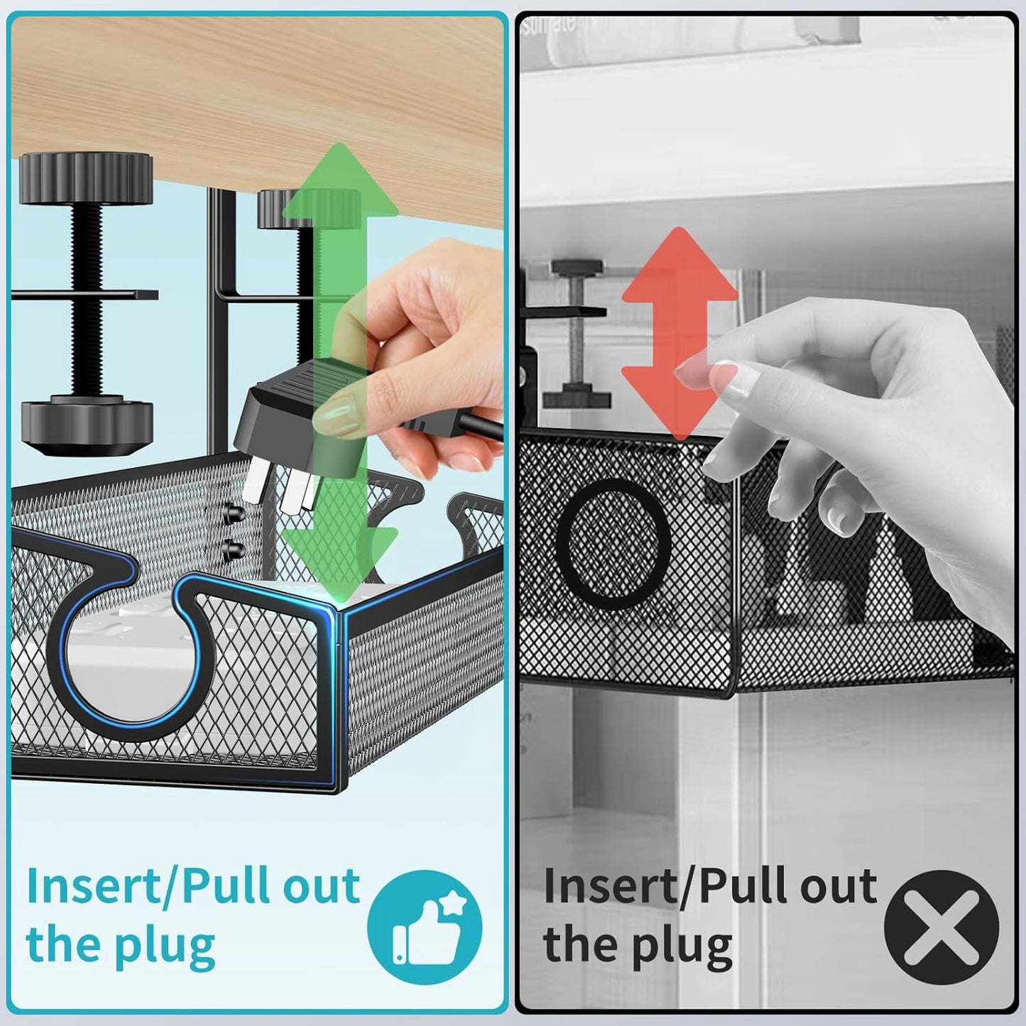 Under Desk Cable Management Tray Black, No Drill Organizer With Clamp for Wire Management, PC Cord Accessories & Workspace Organizers for Office, Home