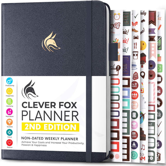 Clever Fox Planner 2nd Edition – Colorful Weekly & Monthly Goal Planner, Time Management & Productivity Organizer, Undated, A5 (Silver Black)