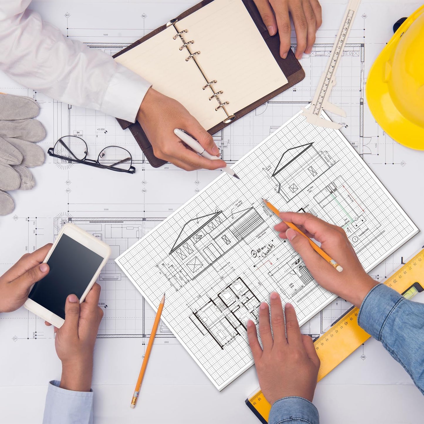 Graph Paper Pad - 30 Sheets/60 Pages, 24" x 36" Large Graph Paper 1" and 1/4" Ruled Grid Paper for Engineer Architect Designer Mathematician Draftsmen Sketch House Commercial Building Plan Drafting