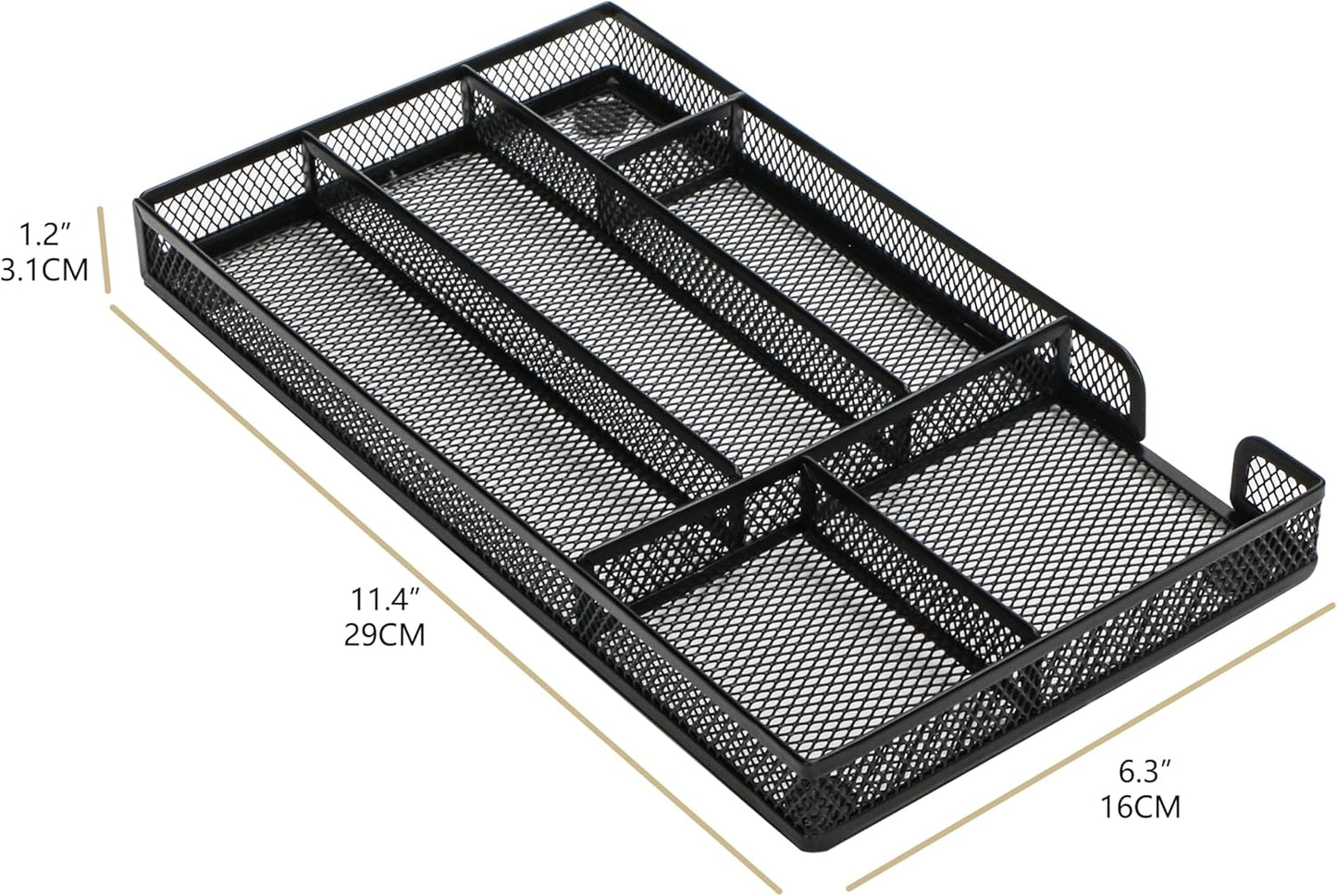 Annova Desk Drawer Organizer Tray for Office Organization - Metal Mesh - Storage Tray with Dividers for Pens, Desktop Accessories, Bathroom, Kitchen, Makeup and Office Supplies (Small, Black)