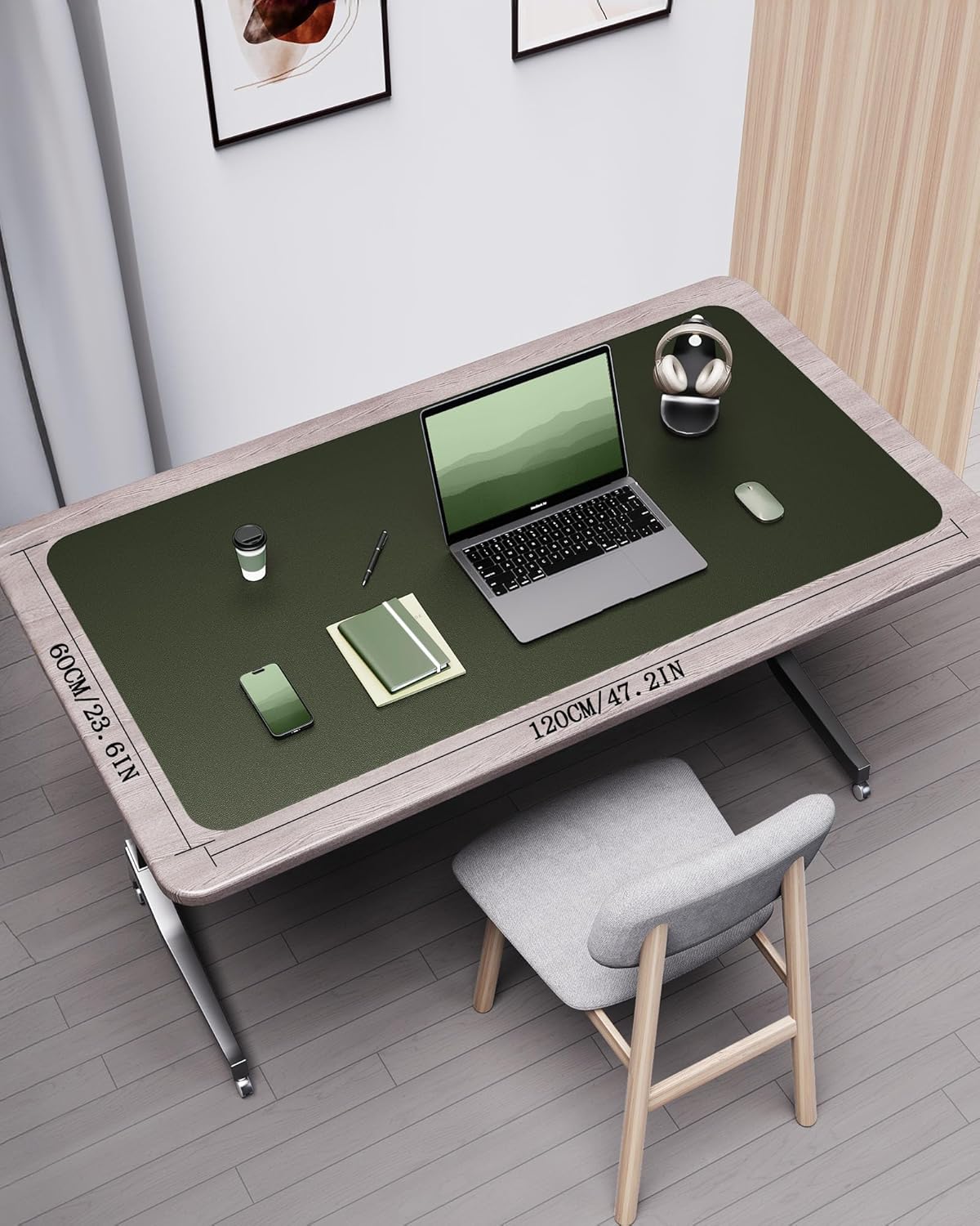 YSAGi Double-Sided Desk Pad, Leather Desk Mat, Eco Cork Desk Pad Protector, Large Mouse Pad for Desk, Waterproof Desk Blotter Pad, Desk Writing Pad(Dark Green, 47.2" x 23.6")