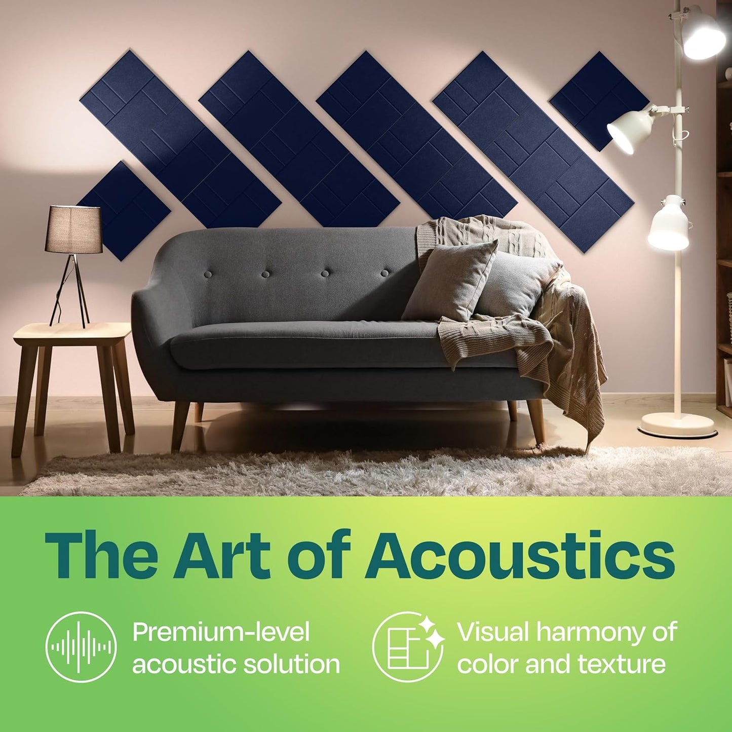 Acoustic Panels 12-Pack Soundproof Wall Panels 12"x12"x0.4" Decorative Sound Dampening for your Home, Office, Studio, Bedroom & More with Unique GridFrame Carving [Denim Blue]