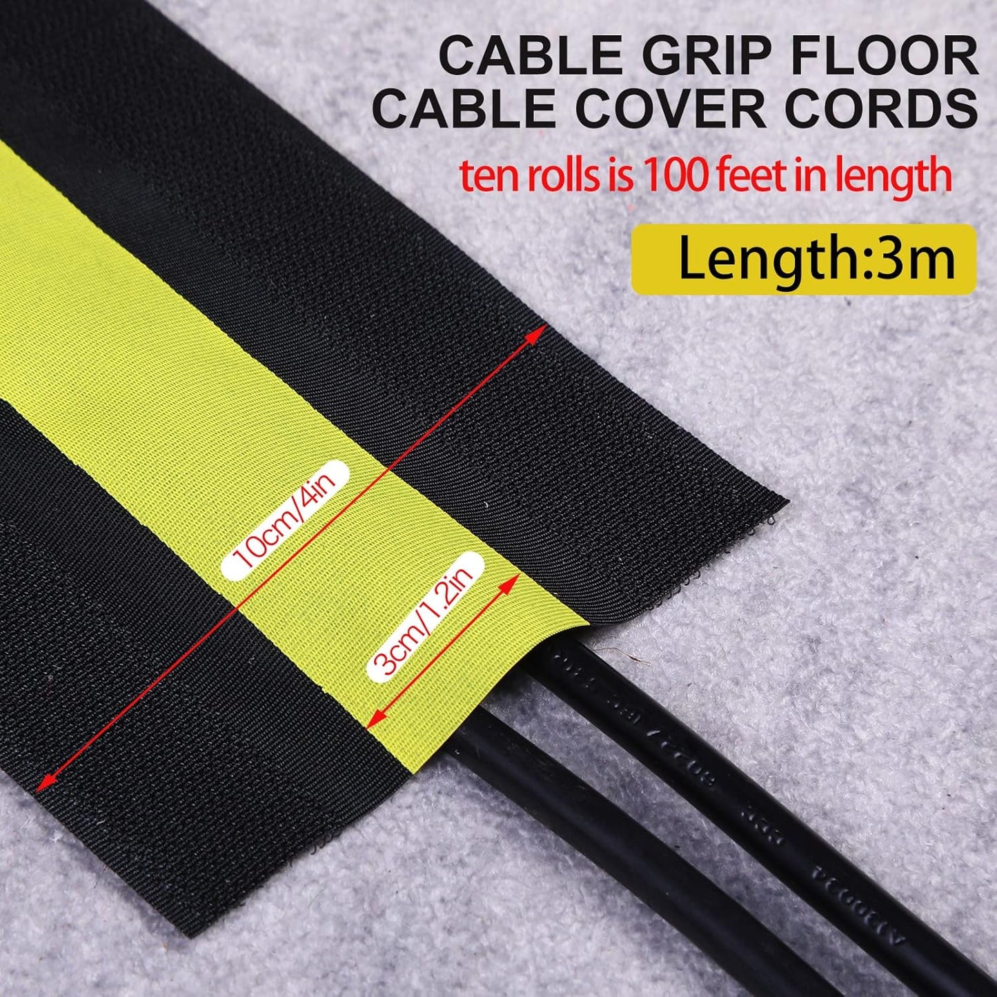 WILLBOND Carpet Cord Cover Cable Grip Floor Cover Cable Protector Management Only for Commercial Office Carpet(Black and Yellow,98.43 ft)