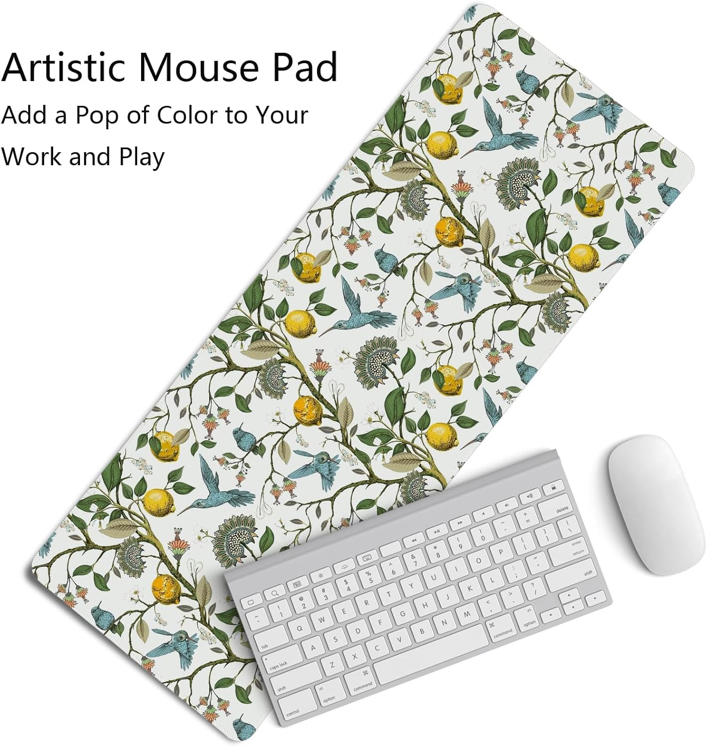Lemon Mouse Pad,Green and Yellow Italian Lemon Desk Mat,Vintage Cottagecore Floral Desk Mat,Girly Summer Mouse Pads for Dorm Home Office Desktop Decor,31.5x11.8 Inch