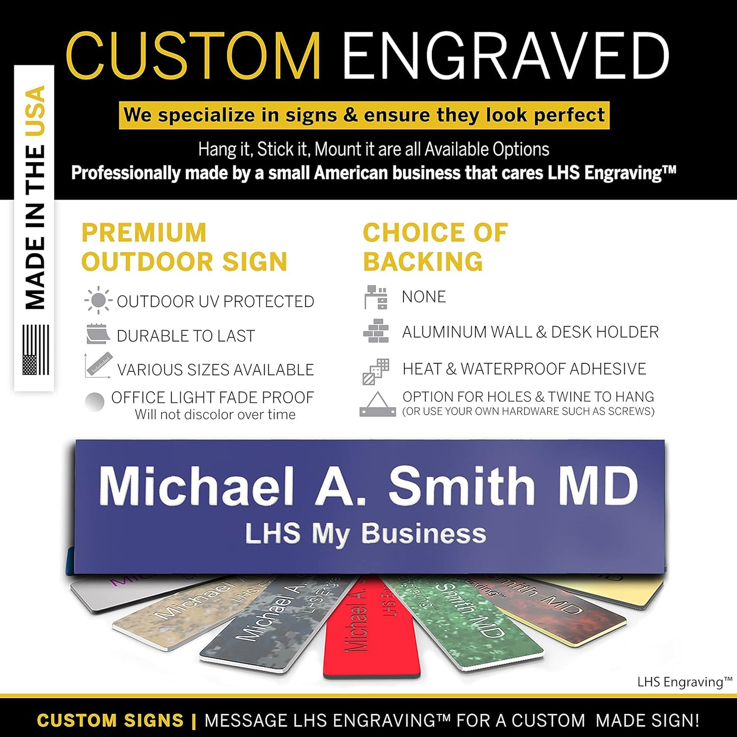 Engraved Name Plates for Door Sign Personalized Purple Plastic Plaque with White Letters - Made in USA 2x12 B13