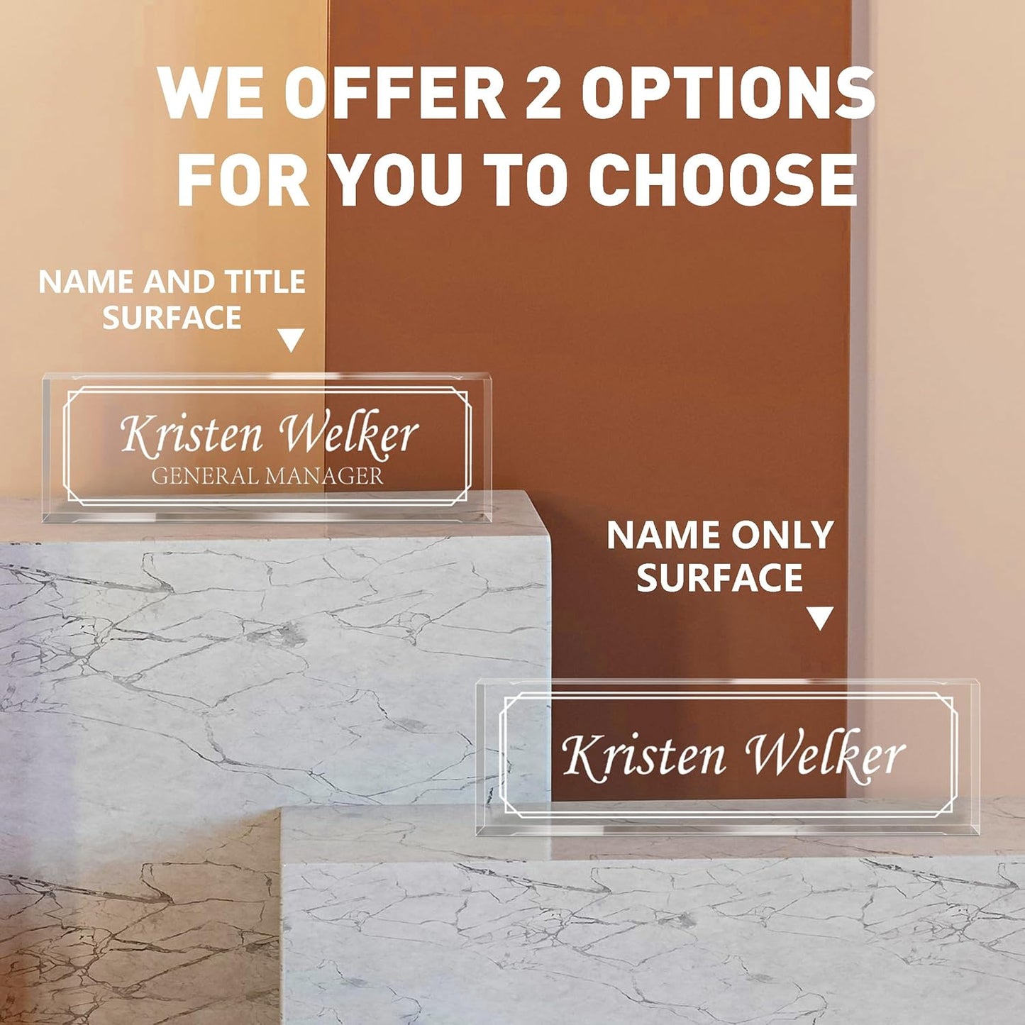 Gowellly Desk Name Plate Personalized - Custom Acrylic Name Plate for Desk - Enterprise Custom Logo/Text nameplates - Employee Appreciation Gifts (engrave-3)