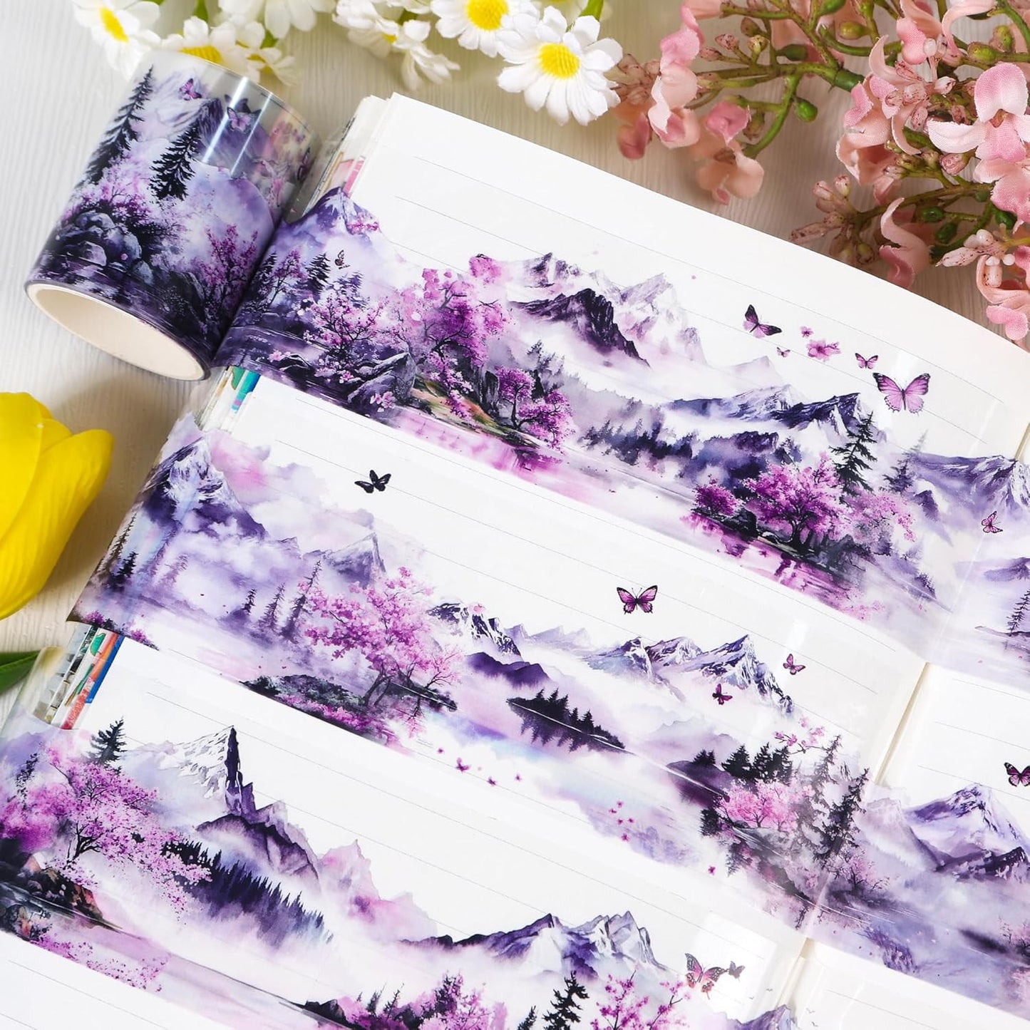 PET Tape for Journal Scrapbooking - Cherry Mountain Forest Junk Journal PET Tape Scrapbook Supplies, Scrapbook Notebook Bottle Crafts Decorating