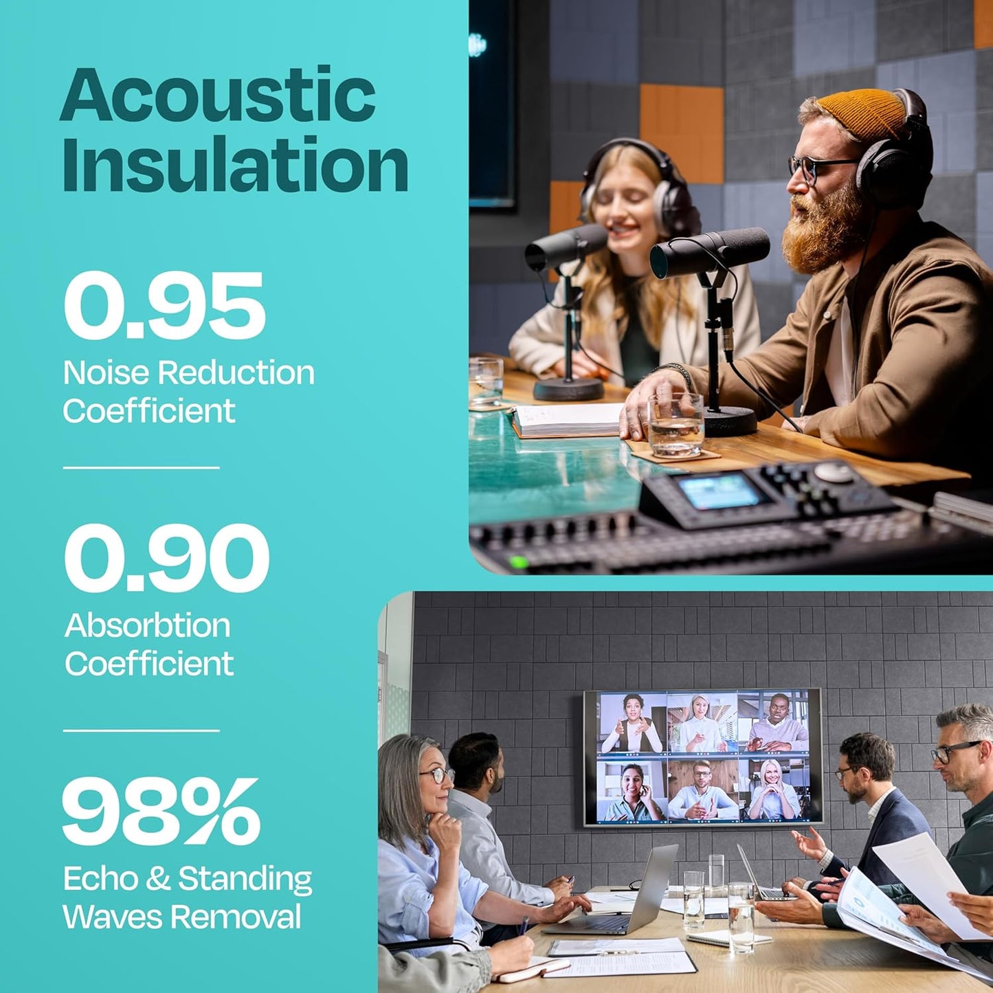 Acoustic Panels 12-Pack Soundproof Wall Panels 12"x12"x0.4" Decorative Sound Dampening for your Home, Office, Studio, Bedroom & More with Unique GridFrame Carving [Pebble Gray]