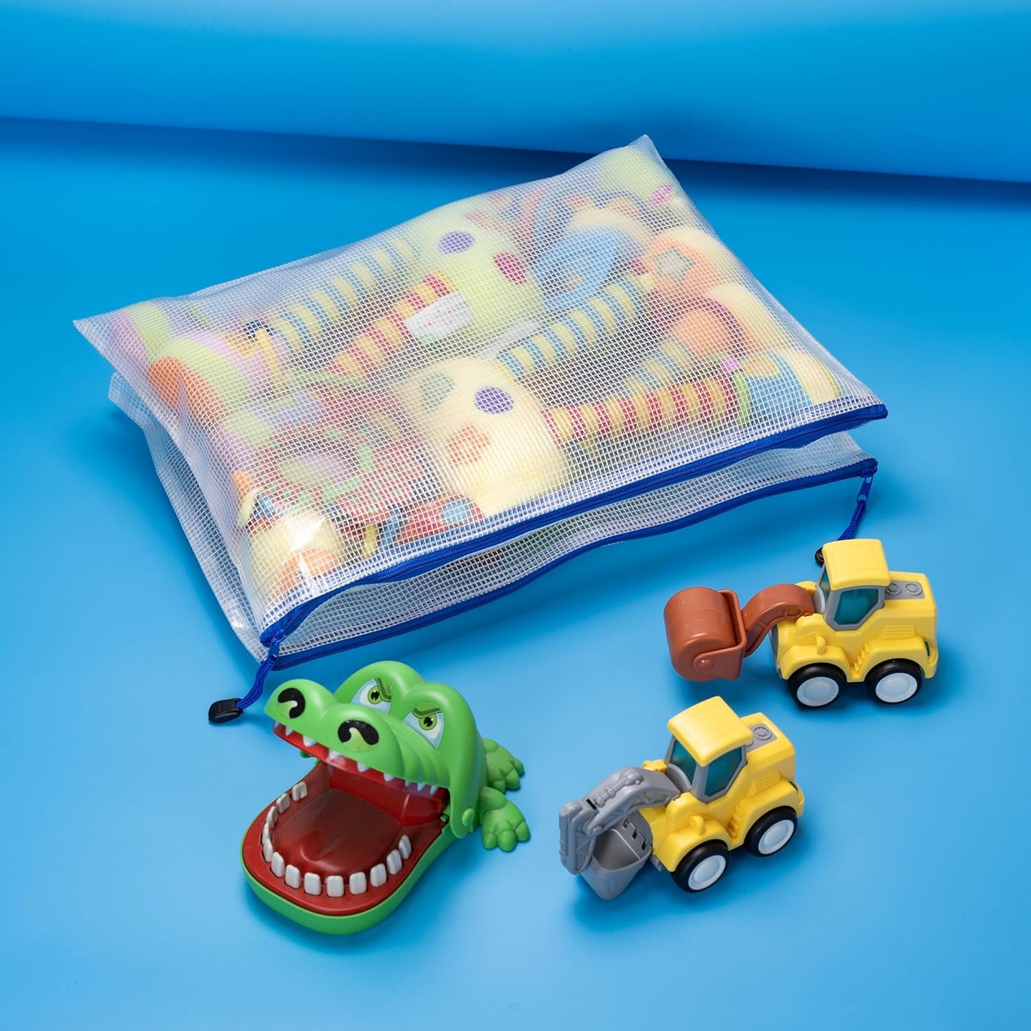 AUSTARK 10 Pcs Zipper File Bags, Waterproof Plastic Mesh Pouch for Office School, Board Game Storage Bags (B4 Size 15''x11'', White and Blue)