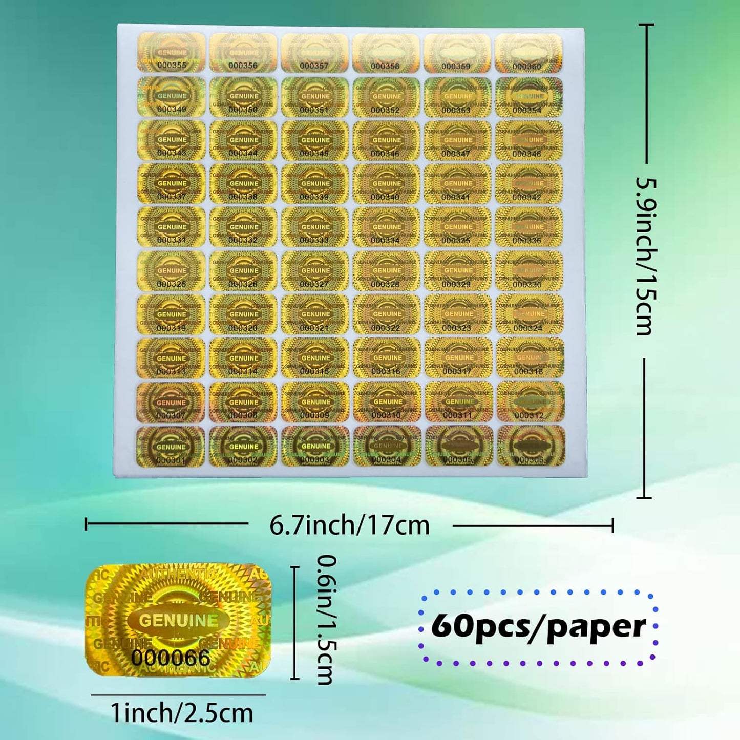 380pcs Hologram Tamper Evident Stickers Security Sticker Warranty Void Seal Tamper Proof Labels Stickers with Unique Sequential Serial Numbering (Gold,1 X 0.6 Inch,GQYH)