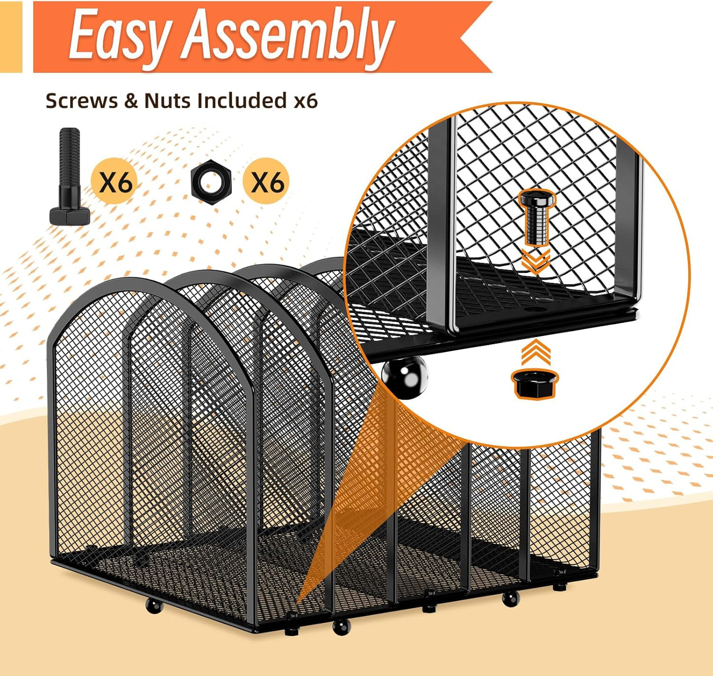 Desk File Organizer 5 Sections Desktop Organizer File Mail Sorter Office Organization File Folder Holder for Office School & Classroom (Black, 5 Section - 2Pack)