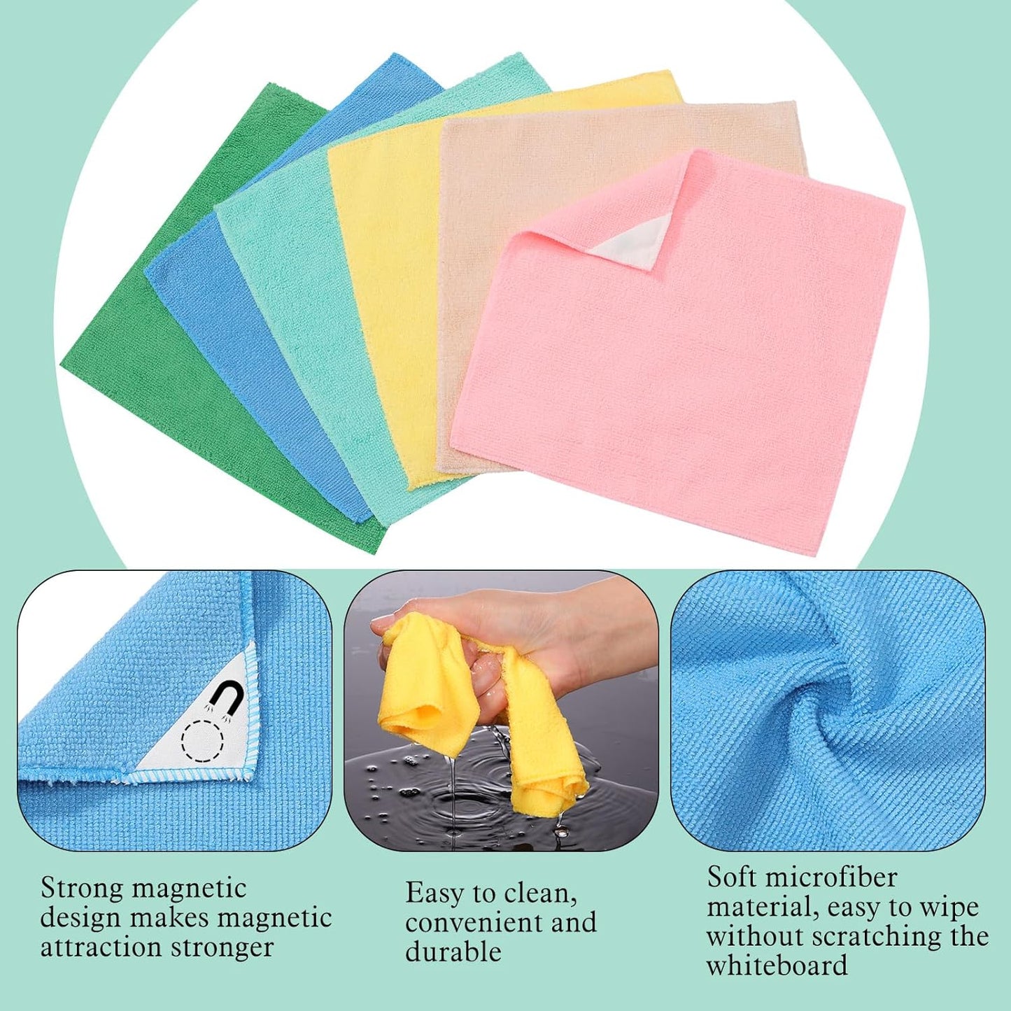 6 Pack Magnetic Whiteboard Cleaning Cloth Extra Strong Magnetism 10'' X 10'' Colorful Microfiber Dry Erase Cloth Reusable Washable Whiteboard Eraser for Classroom, Home and Office Use(Macaroon Color)