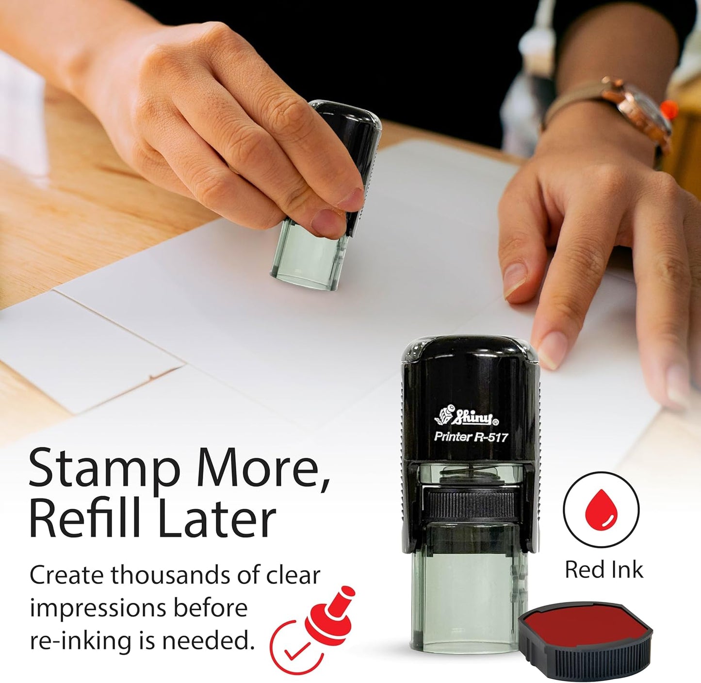 Shiny Wow Teacher Stamp, Round Self Inking Stamp for Classroom, Red Ink