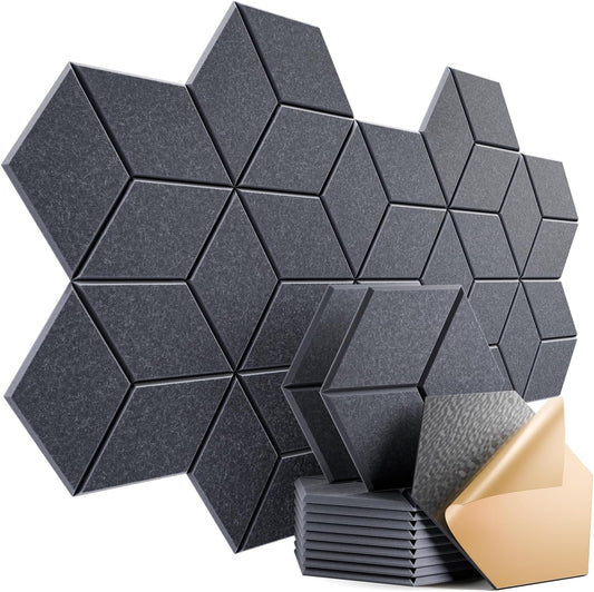 12 Pack Self-adhesive Acoustic Panels 12" X 10" X 0.4" - Sound Proof Foam Panels with High Density, Y-Lined Design, Flame Resistant, Absorb Noise and Eliminate Echoes(Dark Gray)