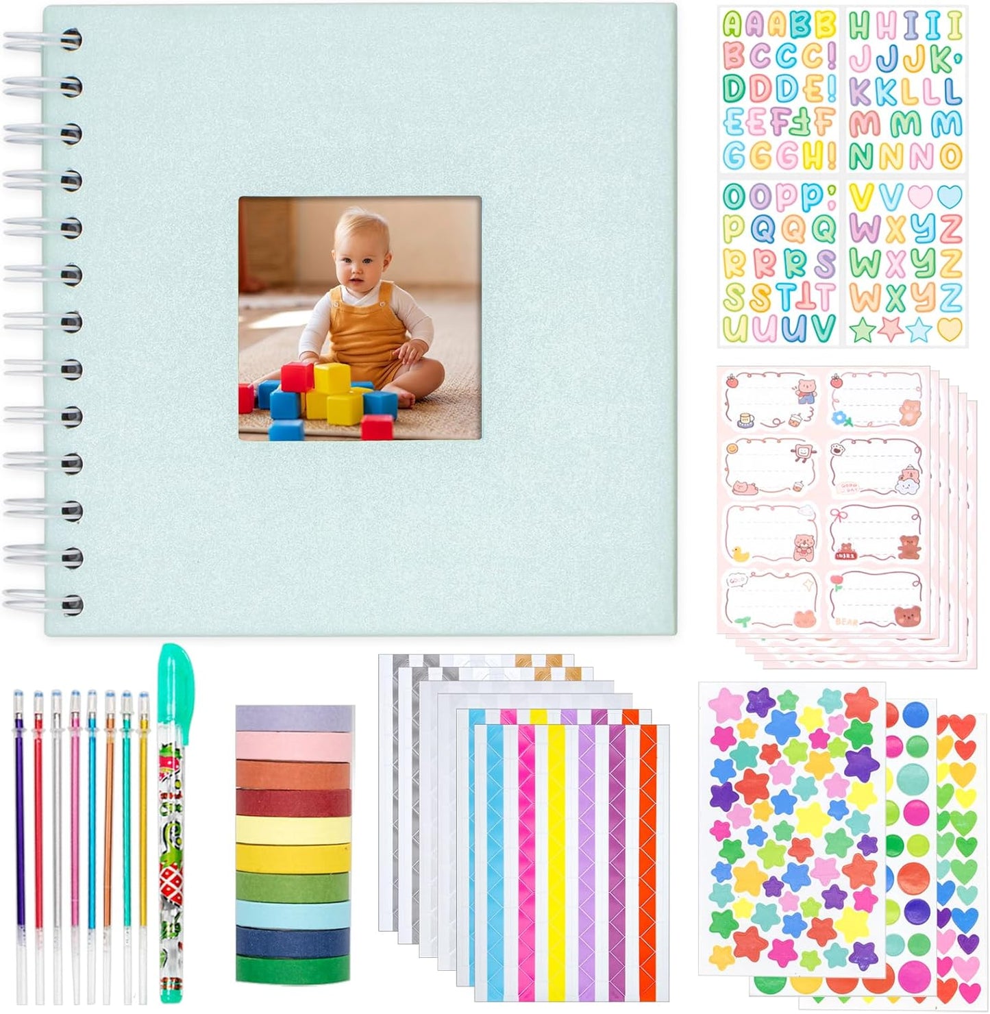 Kid Scrapbook Photo Album Hard Cover DIY Photo Album for Kids Instant Camera Print Paper with DIY Accessories (Blue)