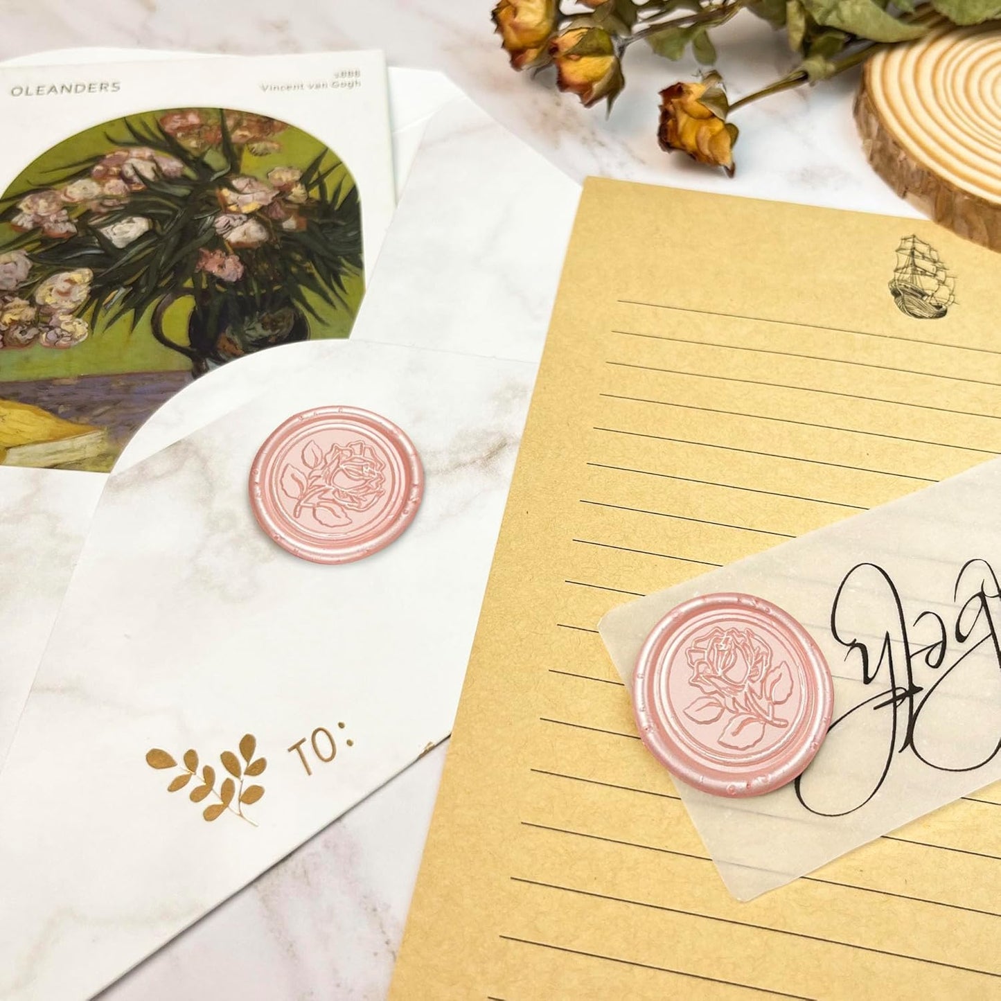 25Pcs Wax Seal Stickers Handmade Envelope Seals Self Adhesive Wax Stickers for Wedding Party Invitations, Envelope, Gift Wrap, Christmas(Rose Style, Pink)