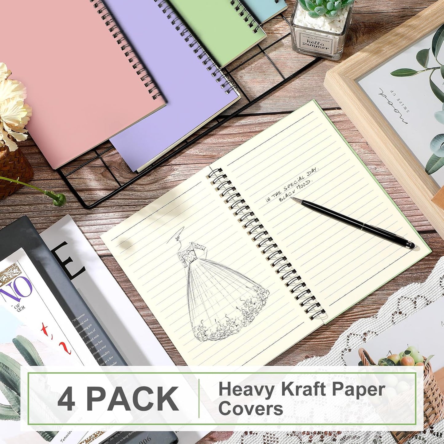 Yahenda Spiral Notebook Bulk A5 Journal Lined 8.3'' x 5.5'' Writing Composition Paper Small Notepad Subject Notebook for Students Office Business Back to School Supplies(Pastel Colors,4 Pcs)