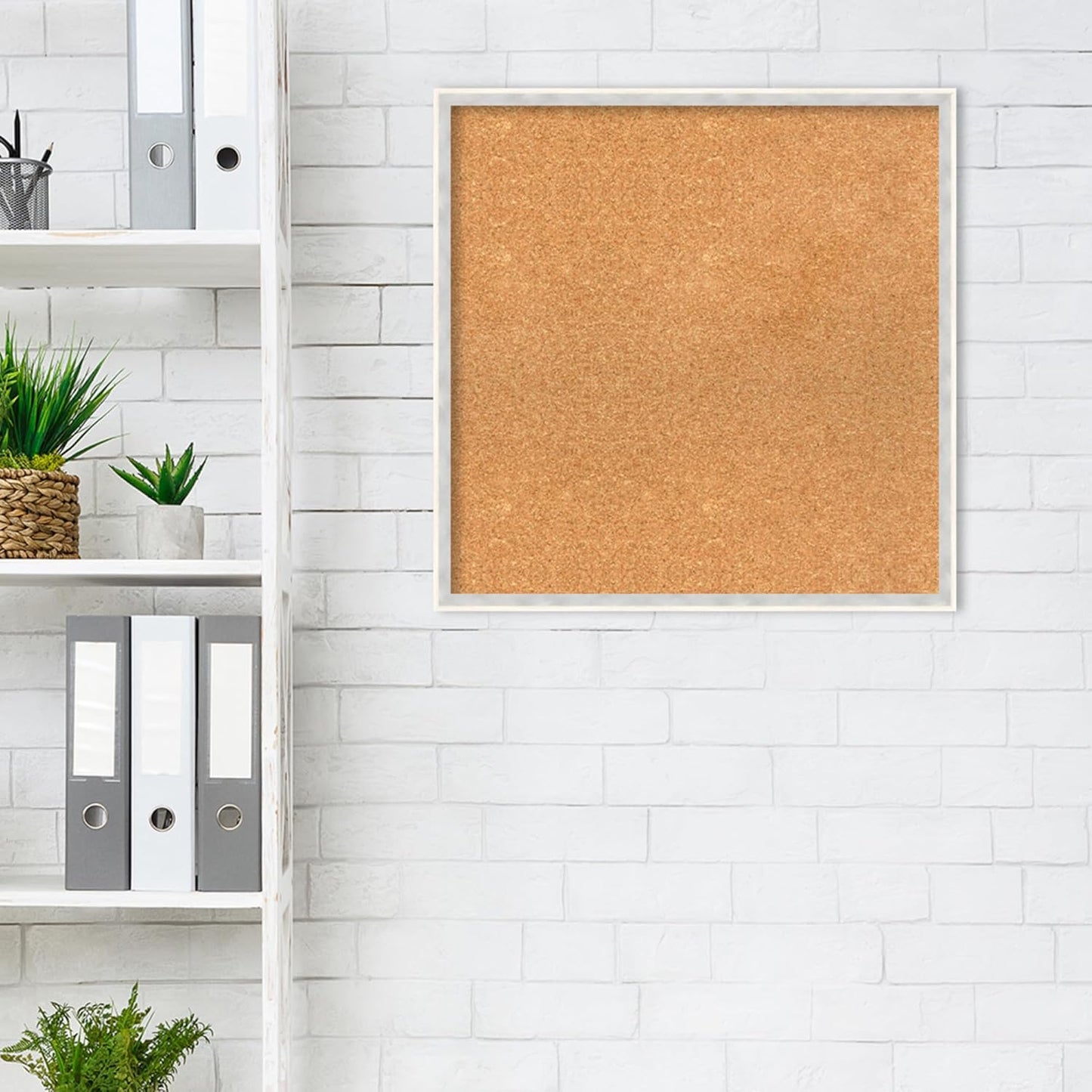 Amanti Art Natural Cork Board for Wall, 23x23 Vision Board with White Frame, Medium Corkboard Office Decor for Home Organization, Modern Corkboard Pinboard to Display Items for Home Organization in