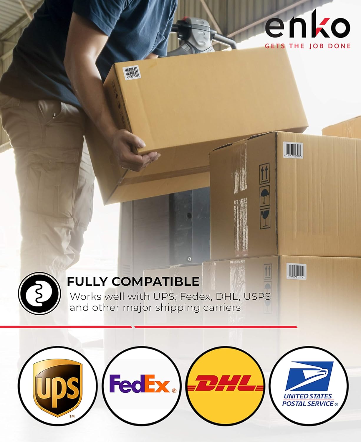 enKo (3 Rolls, 1350 Labels) 4 x 6 Direct Thermal Address & Shipping Labels - Compatible 4x6 Shipping Label for Zebra Printer 2844 ZP450 ZP-500 ZP-505, Rollo, Eltron, Neatoscan