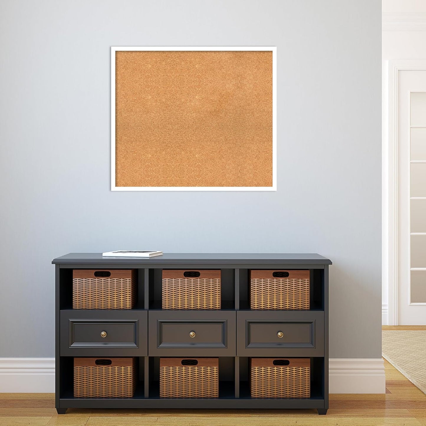 Amanti Art Natural Cork Board for Wall, 27x31 Vision Board with White Frame, Large Corkboard Office Decor for Home Organization, Modern Corkboard Pinboard to Display Items for Home Organization in