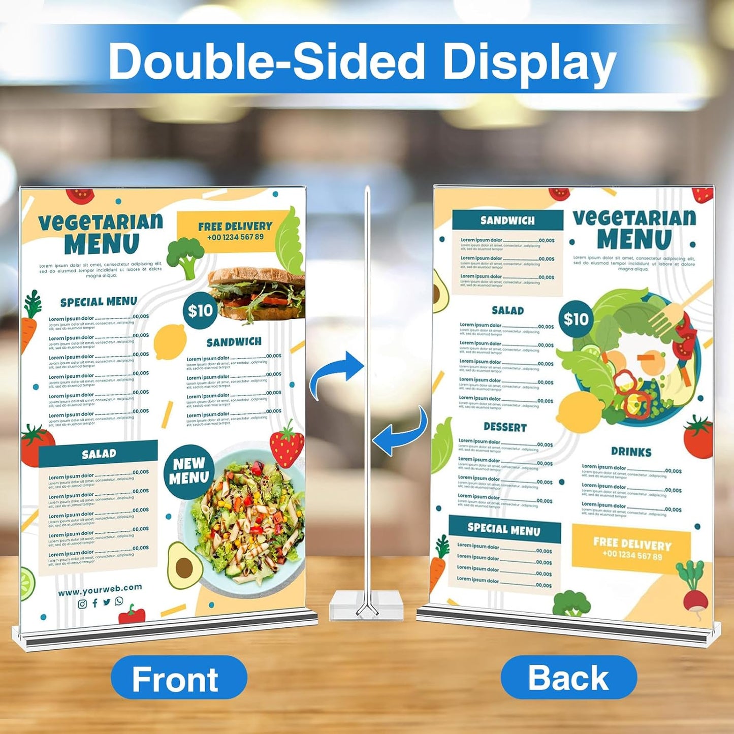 Daofary Acrylic Sign Holder 5 x 7 Inches 6 Pack, Double-Sided Stand up Table Top Paper Holder, Store Sign Holders, Plastic Sign Display for Restaurants, Hotels, Office