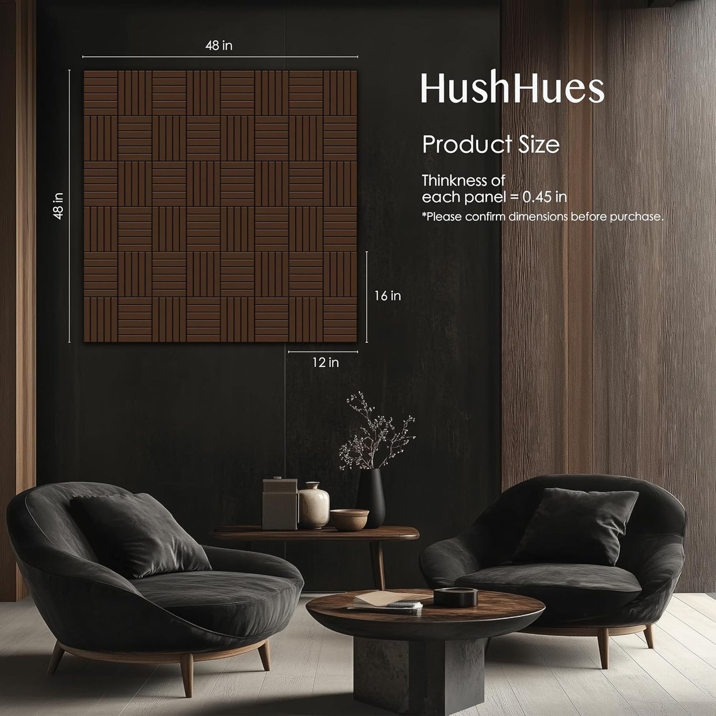 12-Pack Acoustic Panels, 16"x12"x0.4" Large Acoustic Wall Panels, Self-Adhesive Sound Absorbing Panels for Recording Studios & Offices, Brown+Black Decorative Acoustic Panels