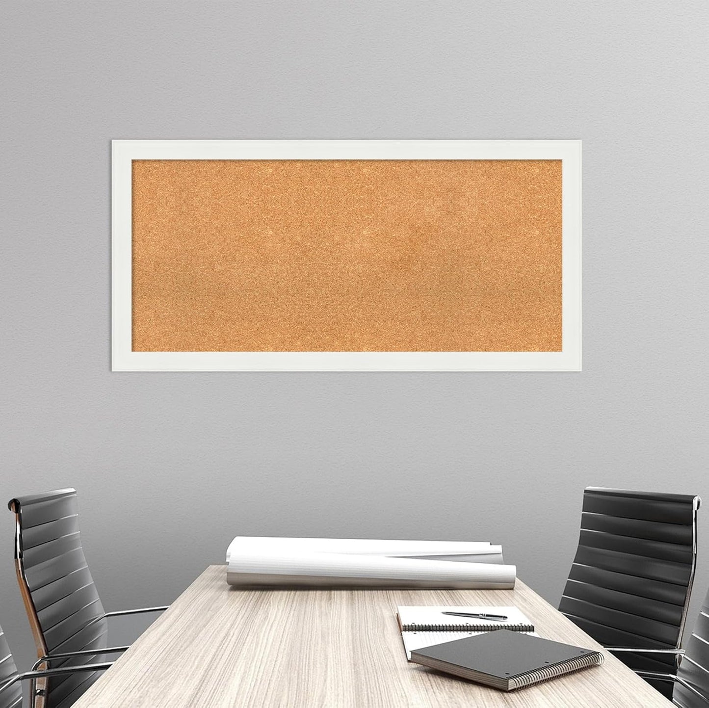 Amanti Art Natural Cork Board for Wall, 23x47 Vision Board with White Frame, Oversize Corkboard Office Decor for Home Organization, Casual Corkboard Pinboard to Display Items for Home Organization in