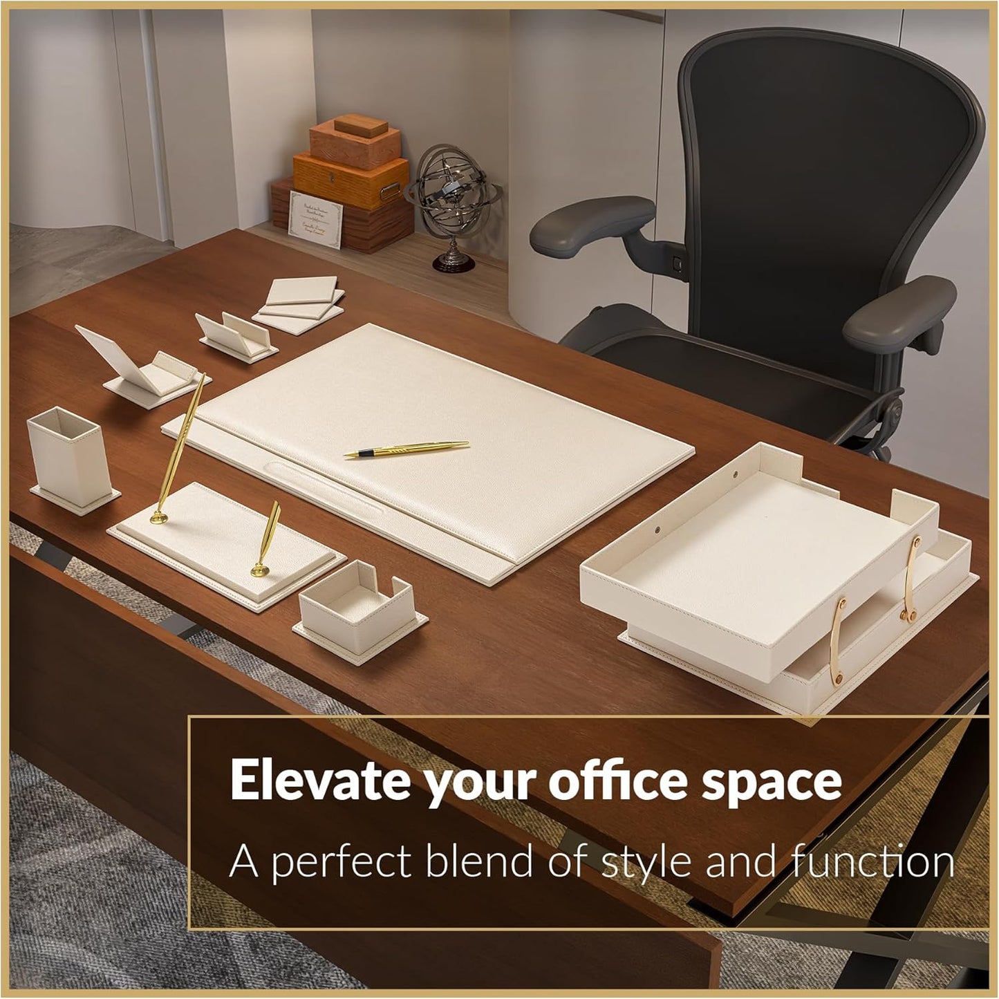 MOOGCO Luxury Leather Desk Pad & Desk Organizer Set, Bonded Leather