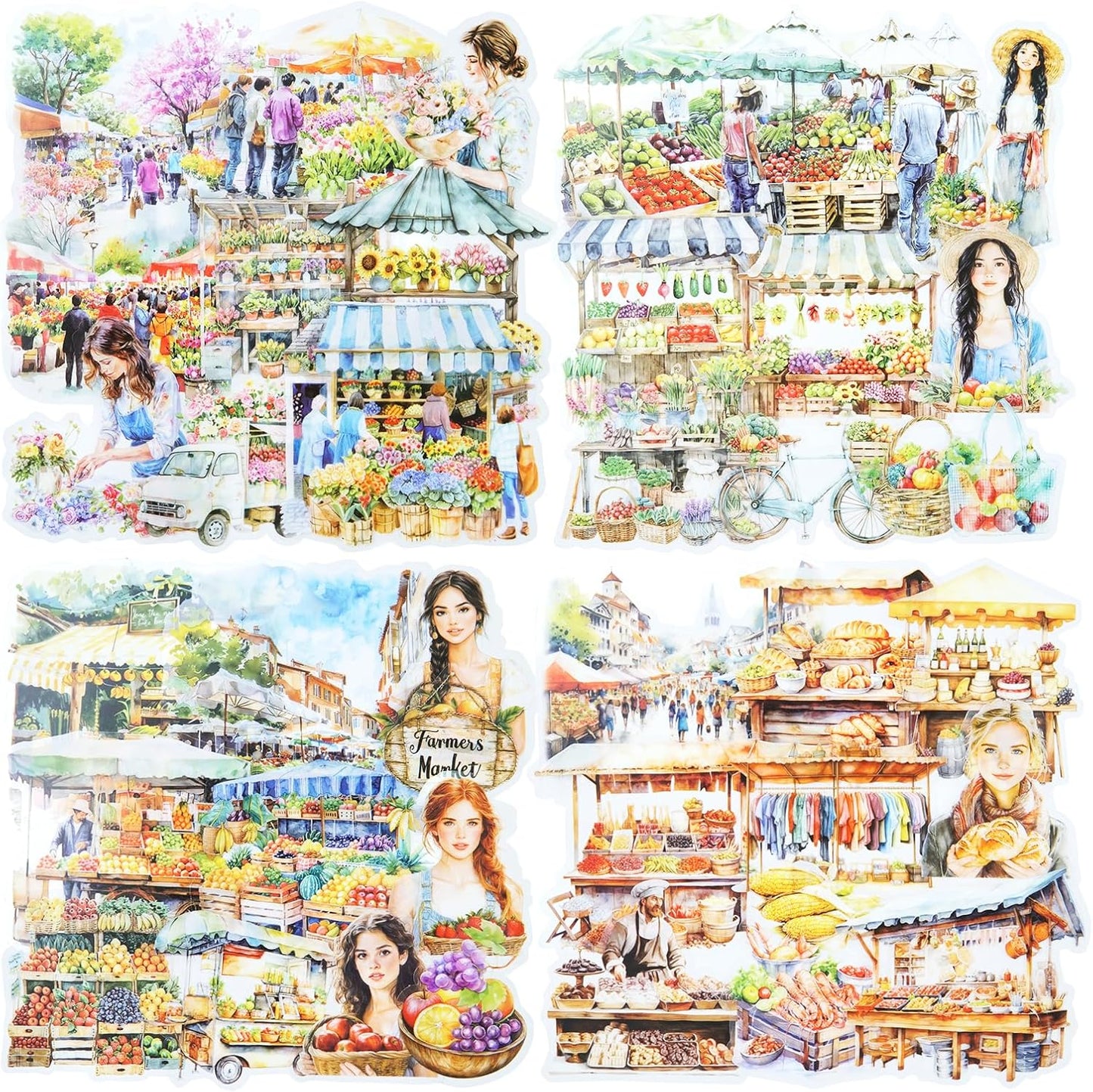 Farmers Market PET Stickers, 80PCS Bazaar-Themed Journal Supplies for Scrapbooking, DIY Crafts, and Planner Embellishment