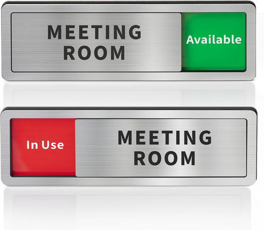 Meeting Room Sliding Door Signs Do Not Disturb, In Use/Available Slider Sign for Home Office Conference Vacant Occupied Privacy Slide Door Sign，Brushed Silver