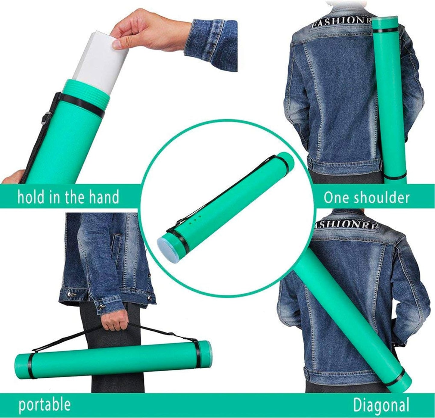 2-Pack Extendable Poster Tubes Expand from 24.5” to 40” with Shoulder Strap | Carry Documents, Blueprints, Drawings and Art | Red and Green Portable Durable Round Storage Cases with Lids and Labels