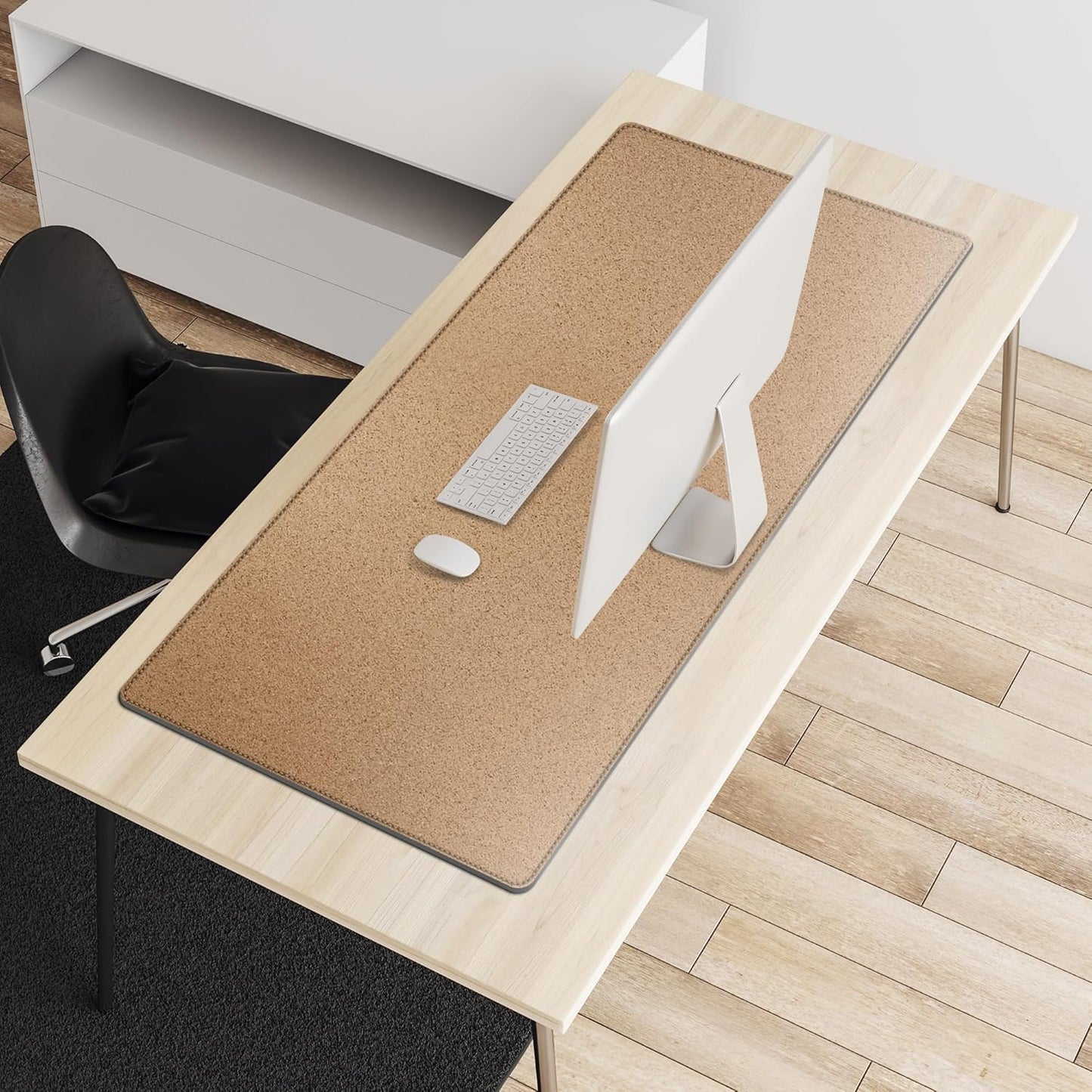 Vyaaa Cork & Leather Desk Mat, 43.3“ x 19.7” Dual Sided Leather Desk Pad, Waterproof Extra Large Desk Mat, Desk Mats on top of Desks for Home or Office (Grey)