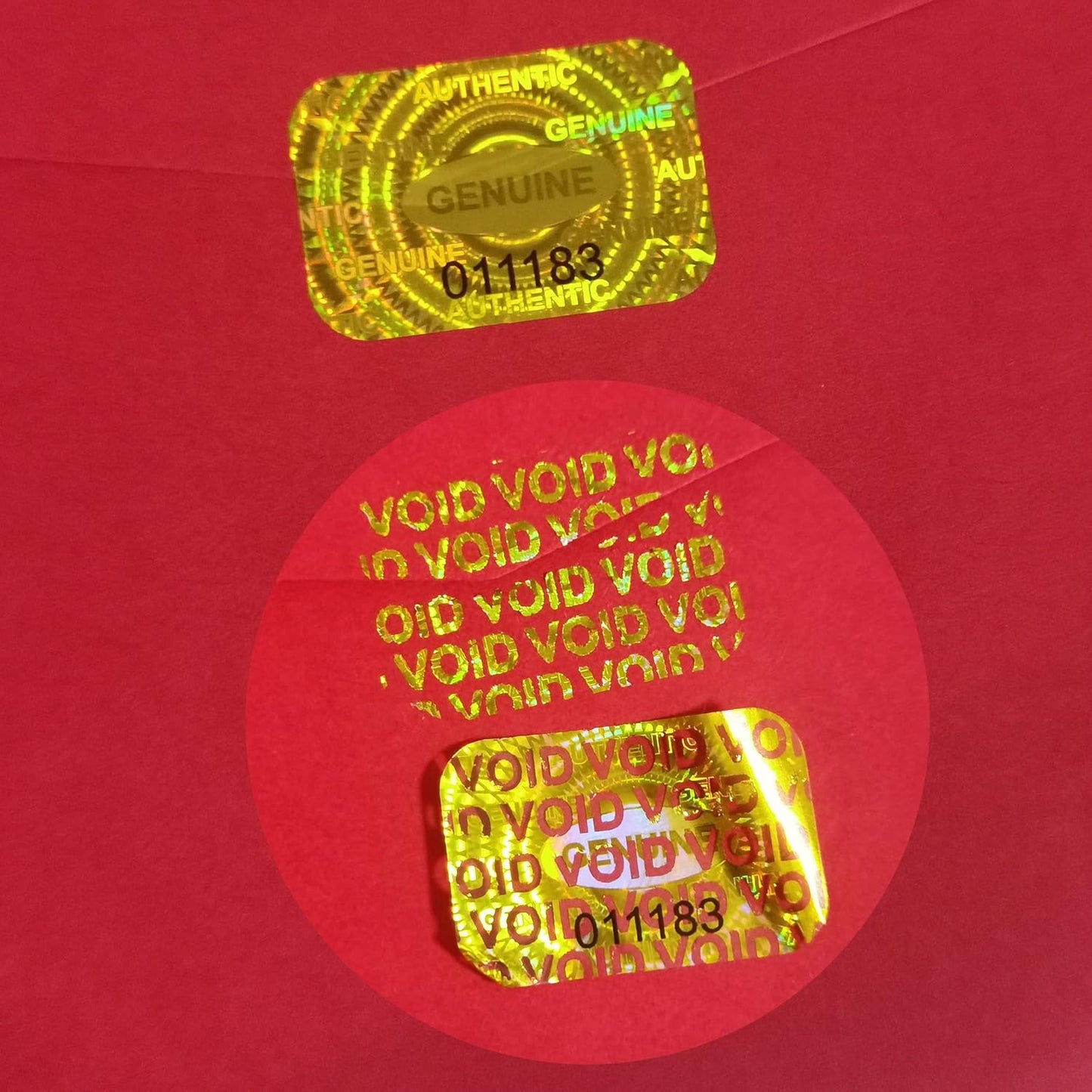 500 pcs Tamper Proof Hologram Stickers Silver High Security Tamper Evident Warranty Seal Void Genuine Authentic Holographic Labels/Stickers w/Unique Sequential Serial Numbering 0.95X0.6 inch (Gold)