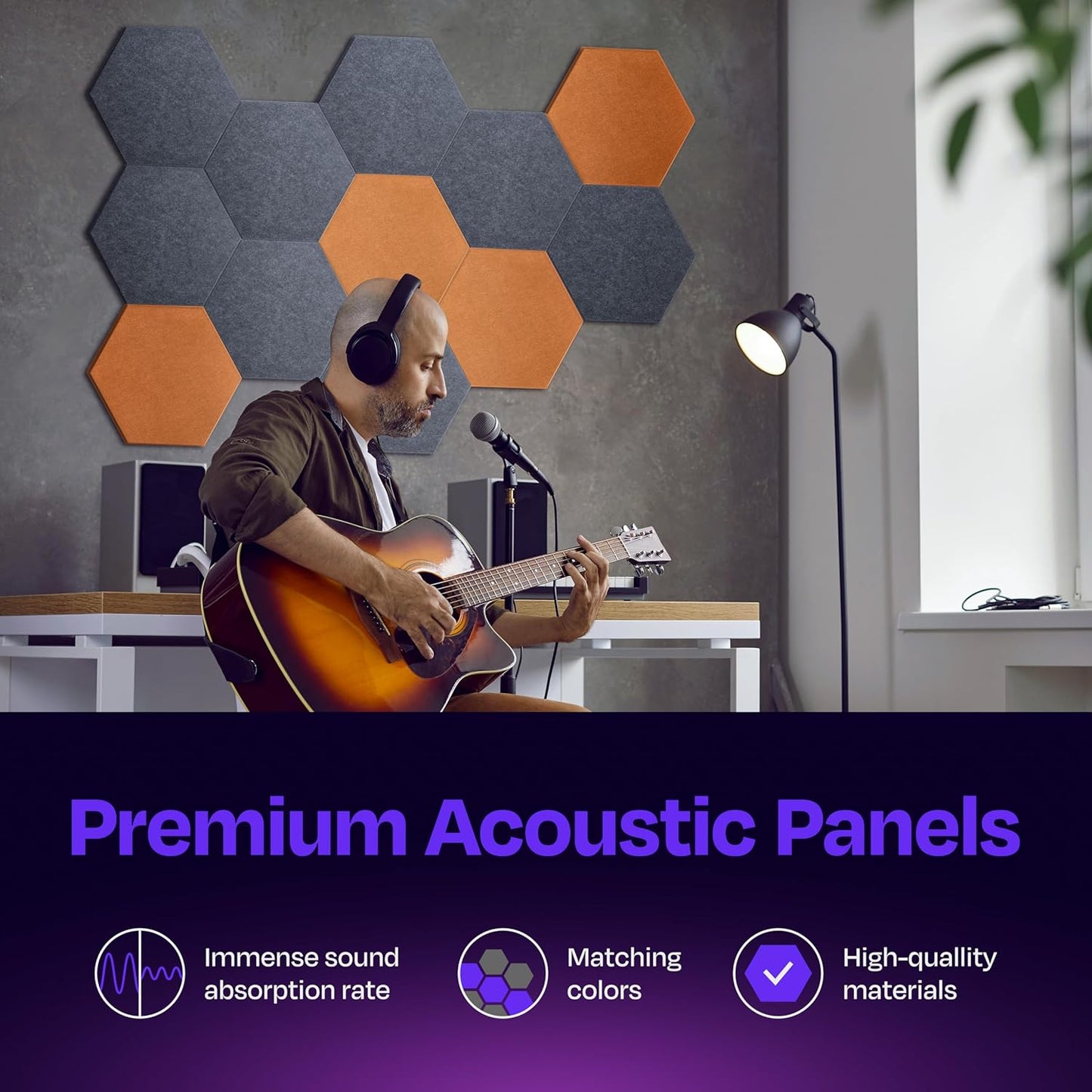 Acoustic Panels 12-Pack Soundproof Wall Panels 14"X12.1"X0.4" Sound Panels High Density Sound Dampening Panels - [Pebble Gray Hexagon]
