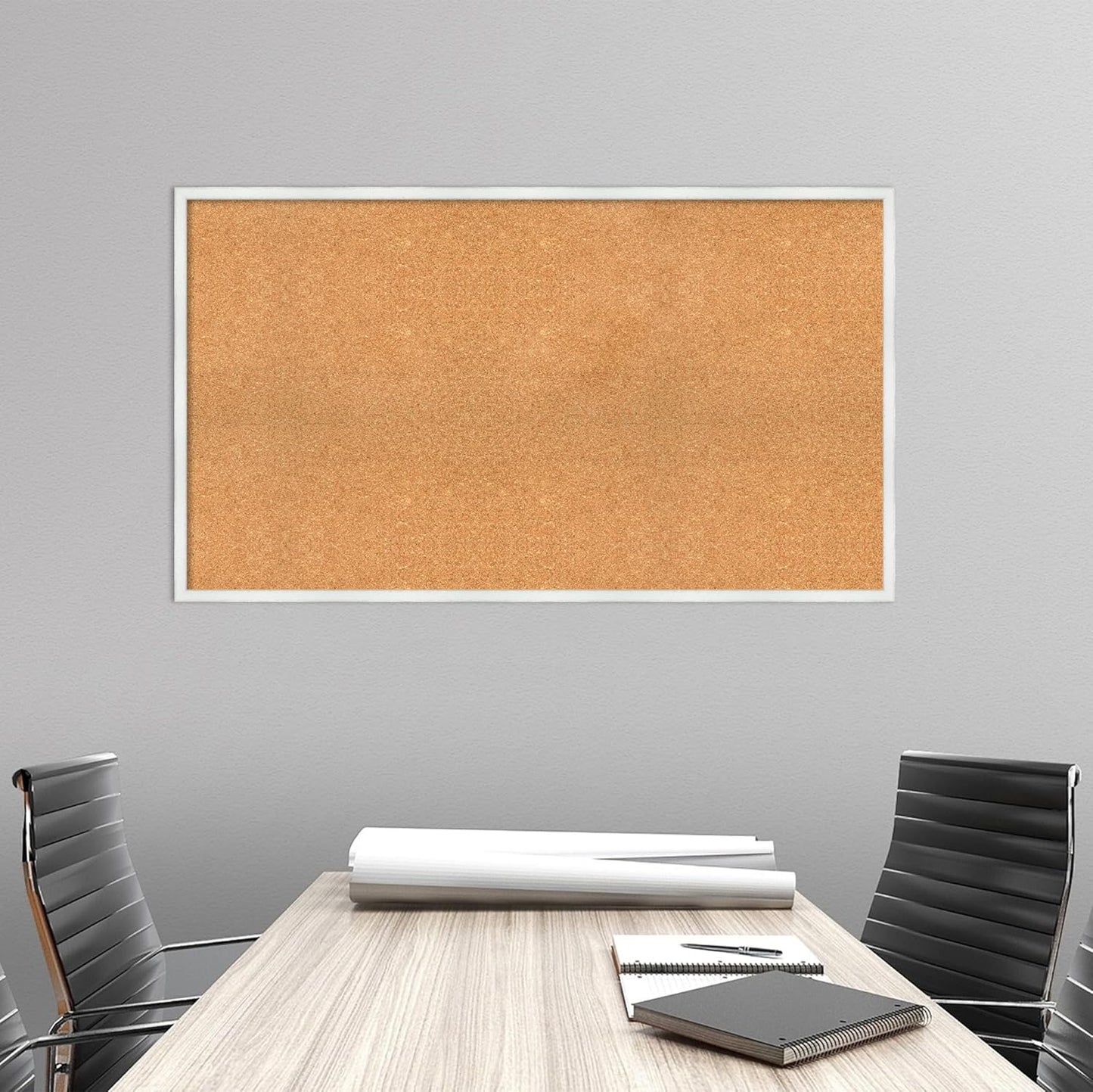 Amanti Art Natural Cork Board for Wall, 27x47 Vision Board with White Frame, Oversize Corkboard Office Decor for Home Organization, Country Rustic Corkboard Pinboard to Display Items for Home