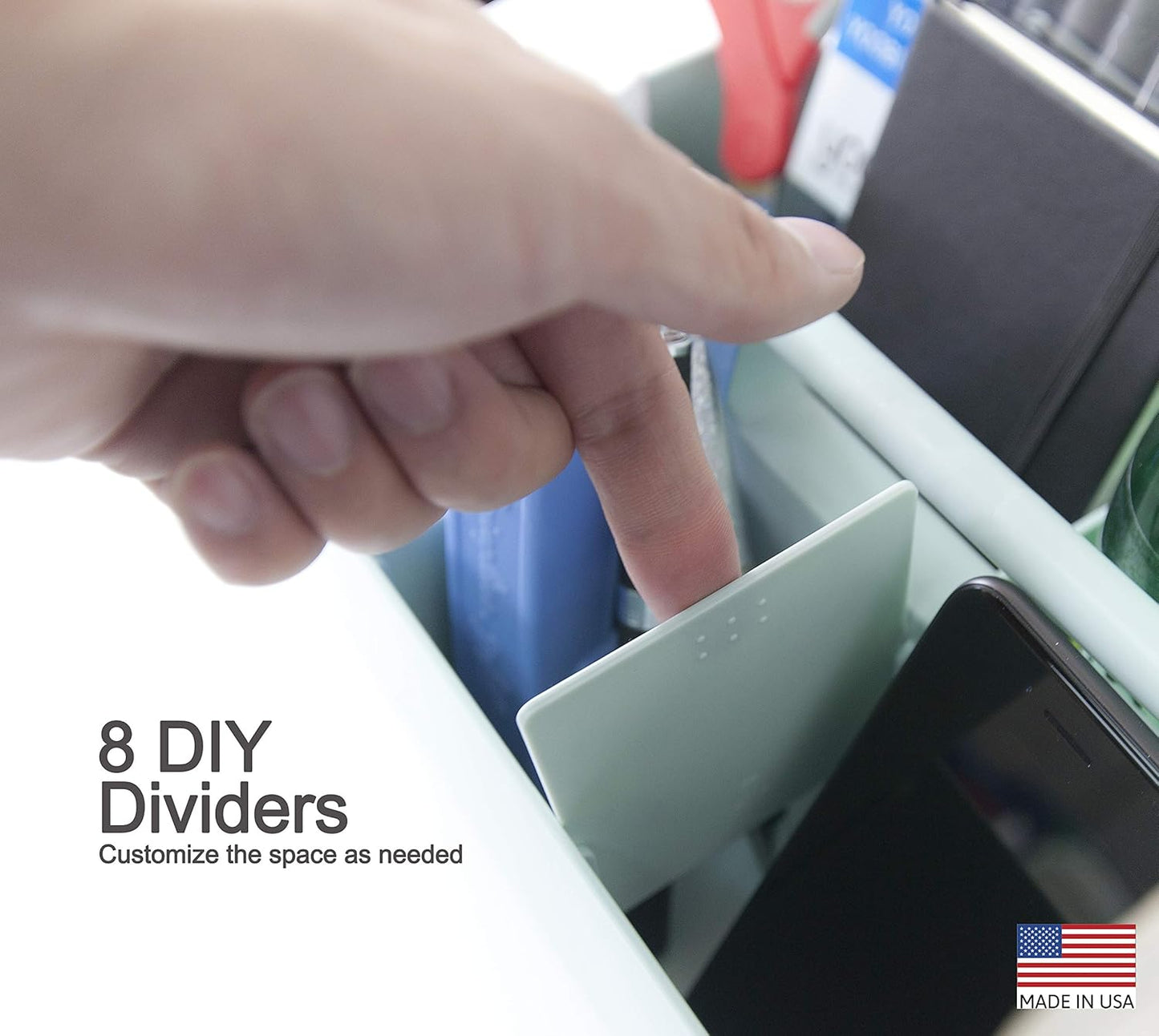 -Large Portable Caddy, DIY Dividers, 8 Compartments, School Office Supplies Home Business Organizer,Portable Basket with Handle Storage Organizer Modern Made in USA (3 PACK, Mint)