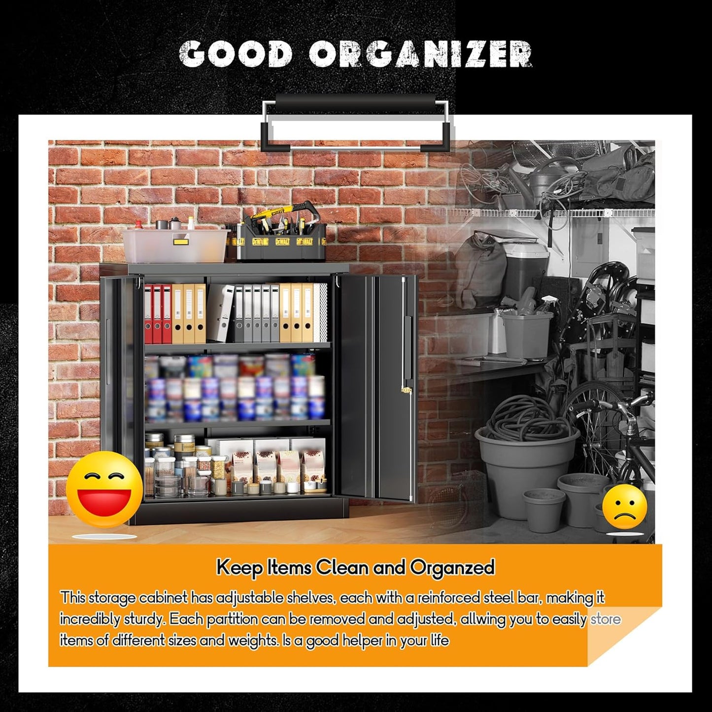 Greenvelly Metal Garage Storage Cabinet,36" Black Lockable Metal Cabinets with 2 Doors and Shelves,Storage Locking Counter Cabinet for Home Office,Garage,Kitchen,School