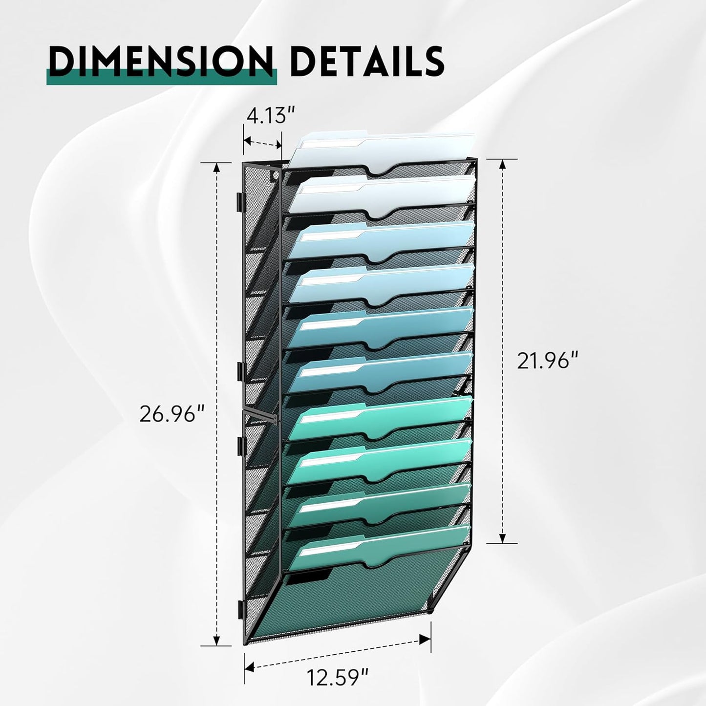 SUPEASY 10-Tier Wall File Organizer, Hanging Wall Files for Papers, Folders, Magazines, Wall Organizer for Clipboard, Assembly Needed, Black, 2 Pack