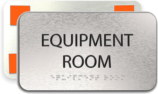 ADASigns Equipment Room Sign 7" W x 4" H - Durable Brushed Aluminum with Grade 2 Braille - Easy Installation with Strong Double Sided Tape - ADA Compliant Office Door Signs for Businesses & Offices