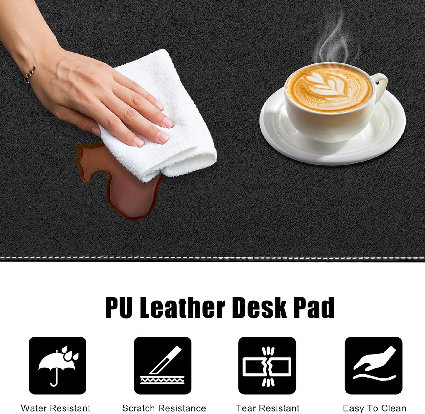 Desk Mat with Lip & Reinforced Stitched Edge|Non-Slip Waterproof PU Leather Desk Pad|Ergonomic Keyboard Mouse Pad With edge Protector|for Office, Home, Study(23.6" x 16.5",Black)