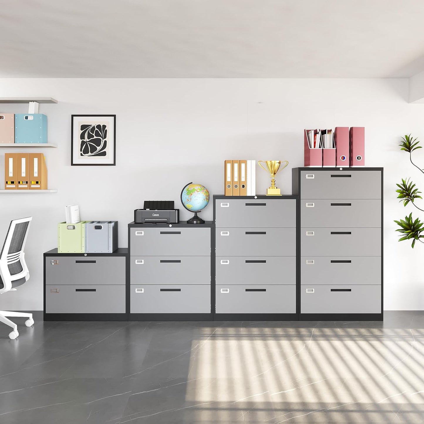 Metal Steel 4 Drawer Lateral File Cabinet with Lock, Filling Cabinets for Home Office, Lockable Storage Cabinet for Hanging Files Letter/Legal/F4/A4 Size-Assembly Required